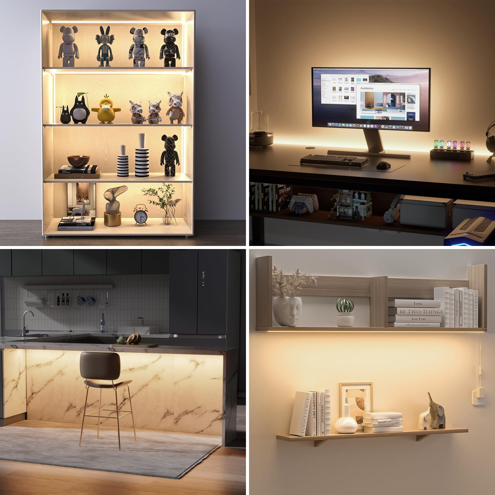 Wobane Under Cabinet Lighting,Flexible Cob Led Strip Light,Under Counter Lights For Kitchen,Mirror, Ceiling,Room,Tv,Shelf,Closet