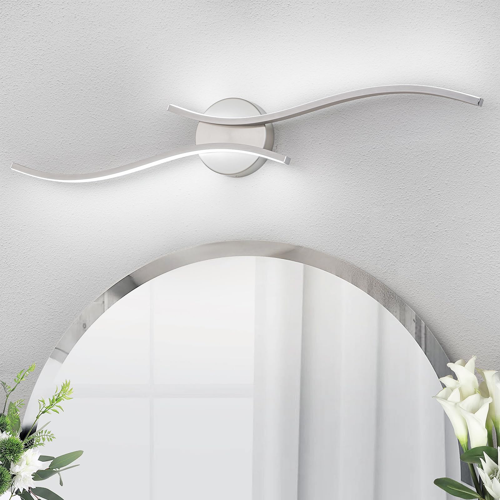 Huoku Modern Bathroom Vanity Light  32Inch Dimmable Brushed Nickel Bathroom Lighting Fixtures Over Mirror  23W Aluminum Wall Light For Living Room 6000K White Light