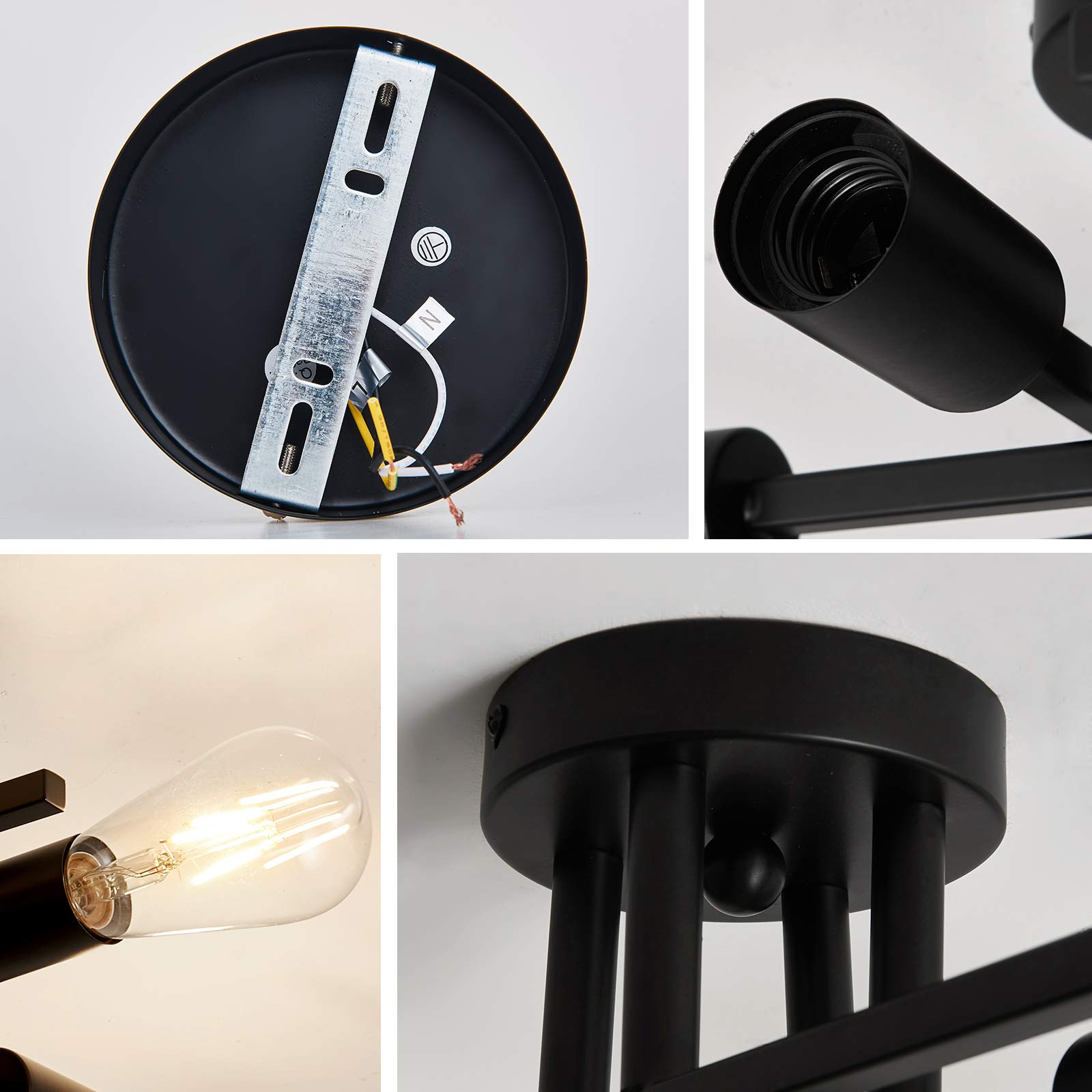 ZGLAOJT 6-Lights Semi Flush Mount Ceiling Light Fixture, Black Iron Industrial Chandelier for Dining Room, Living Room, Kitchen, Bedroom