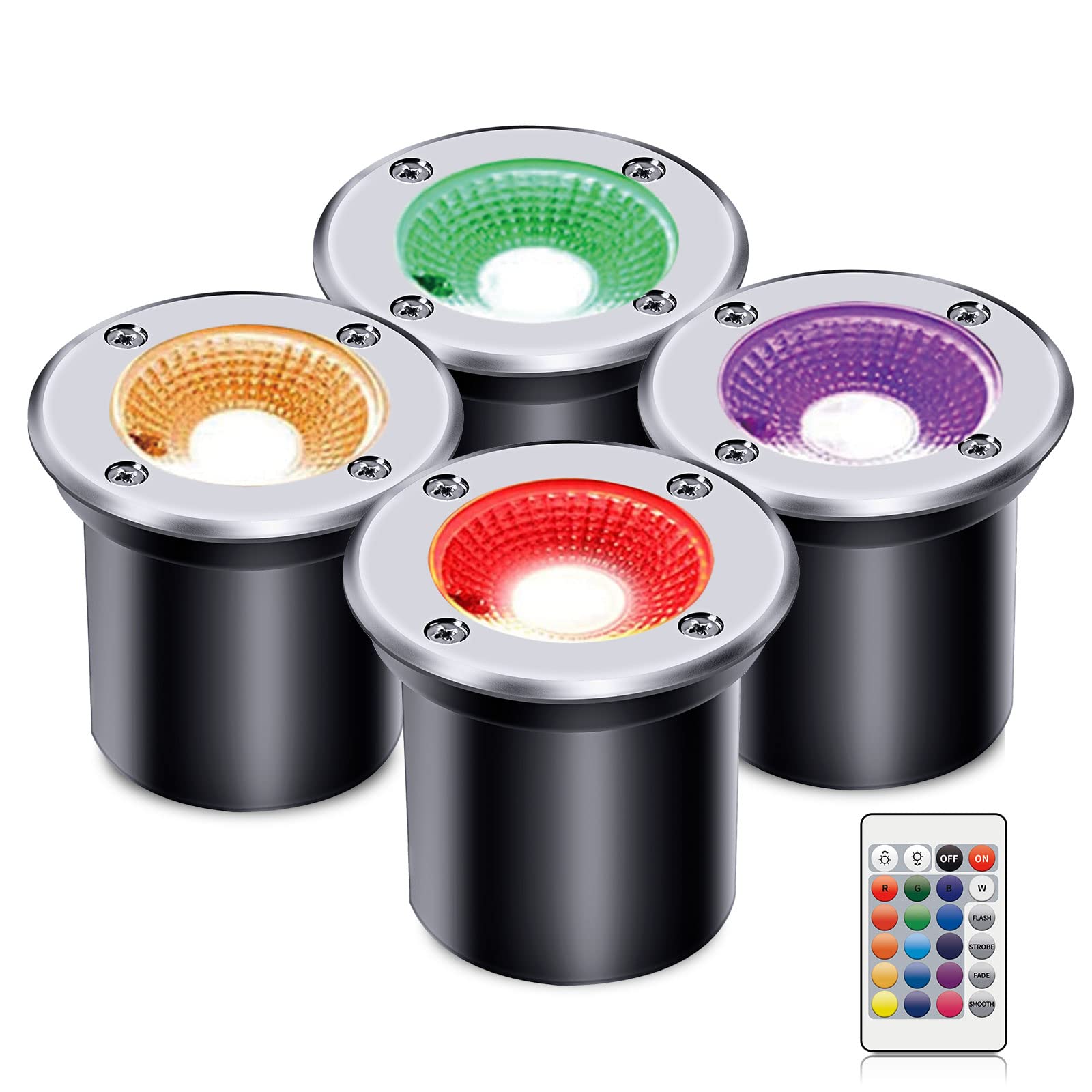 Aledeco 4 Pack Rgb Led In-Ground Landscape Lights, Waterproof Ip67 For Garden And Yard