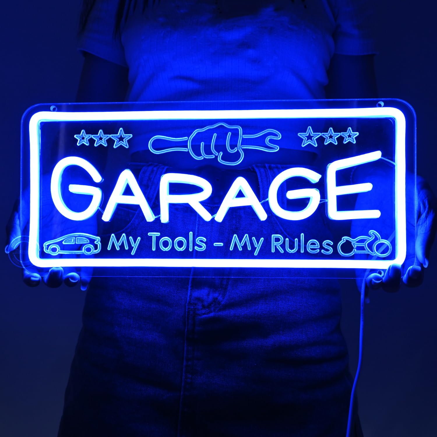 Britrio Blue Garage Neon Sign For Man Cave Garage Tool Room Shop Wall Art Sign Decoration FatherS Day Christmas Birthday Gift For Dad Husband 5V Usb Powered(15.75X7)