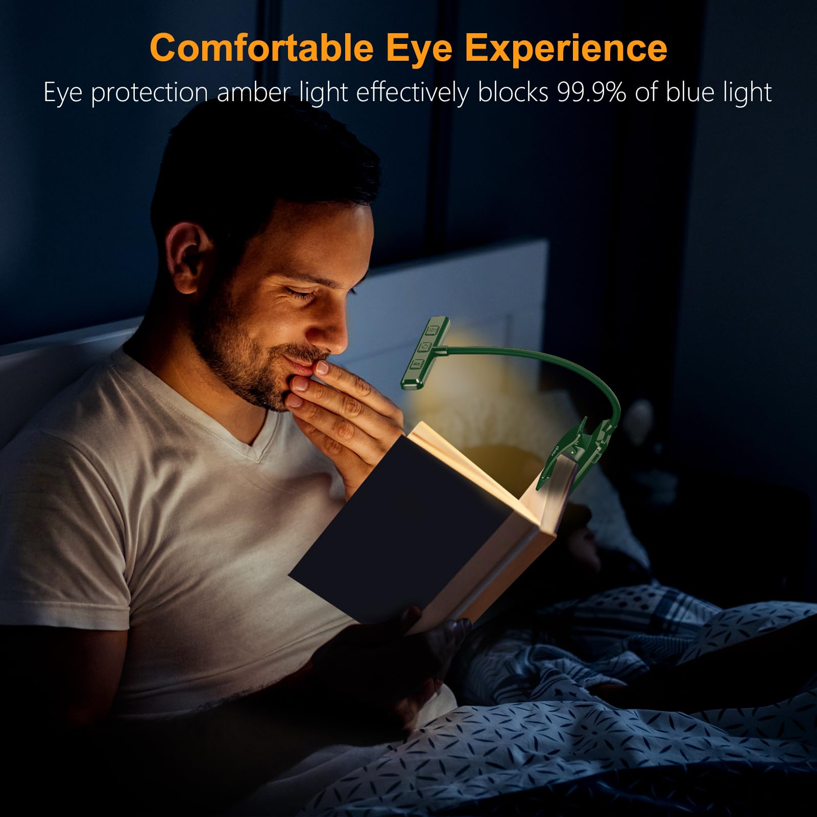 Gritin LED Rechargeable Book Light, 3 Color Temperatures, Stepless Dimming, 80 Hrs Runtime, Clip-On, Dark Green, Model G1326
