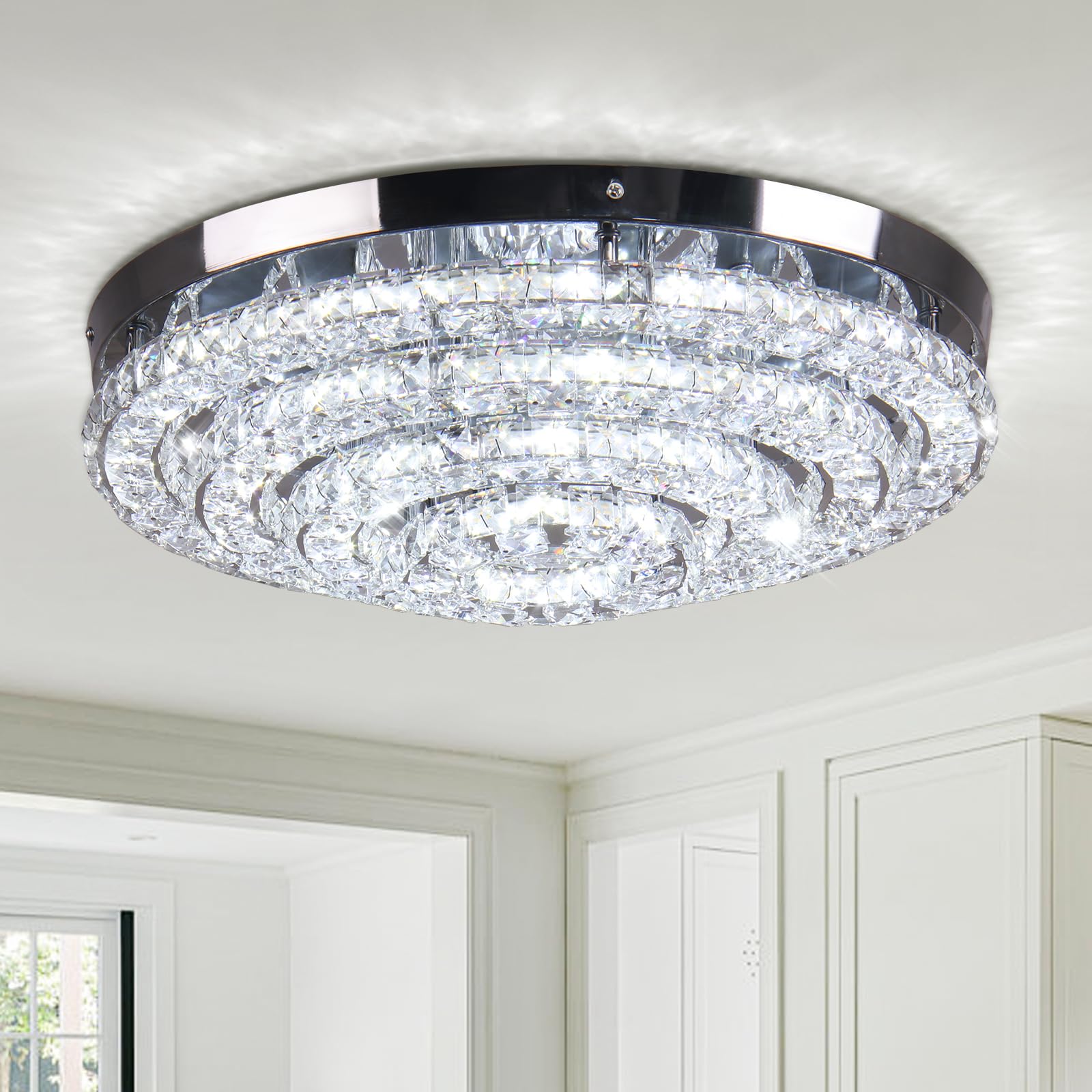 Modern LED Chandelier Flush Mount Four Rings Ceiling Lamp Round Ceiling Lihgt Fixture for Bedroom Living Room Dining Room (4000K