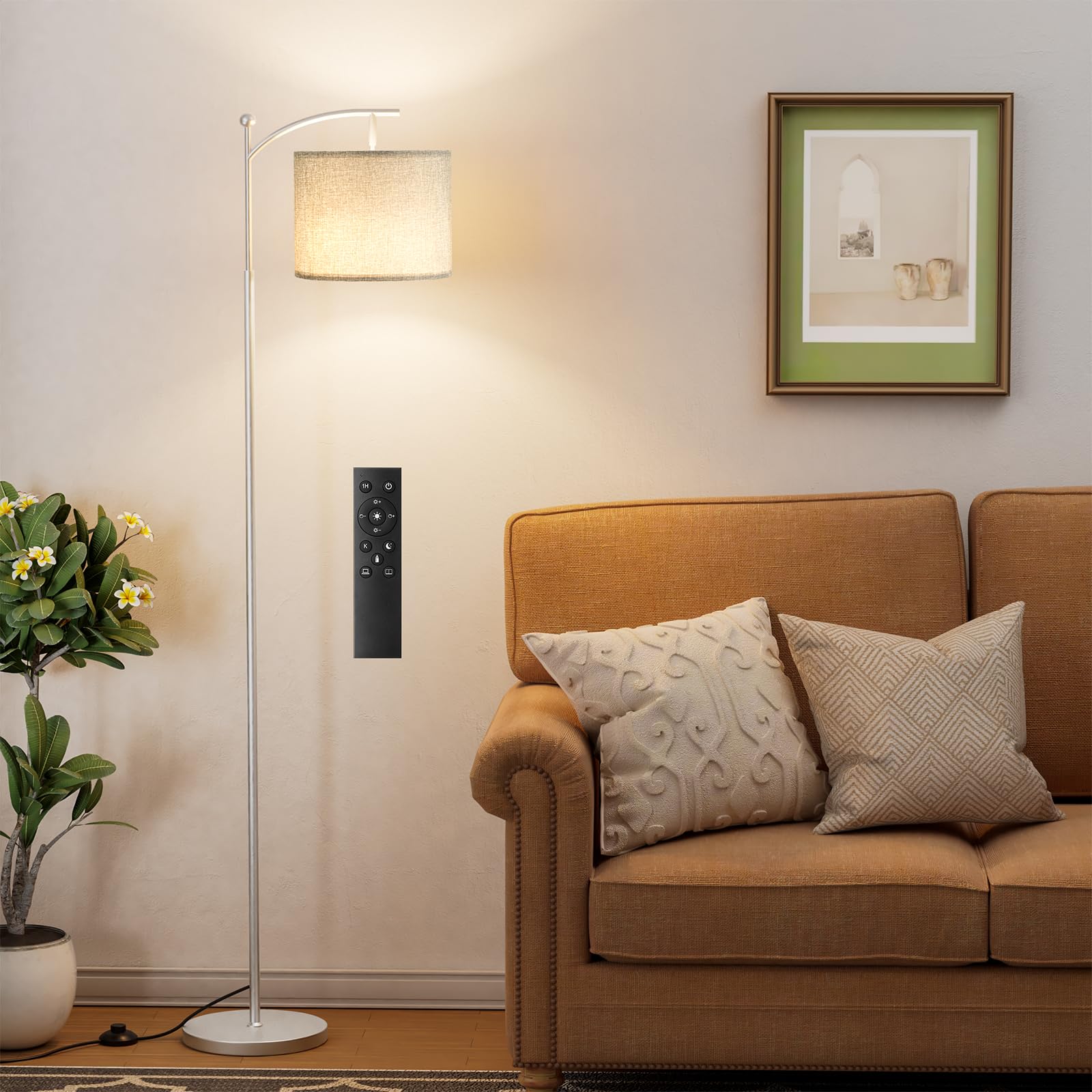 60'' Floor Lamps with Remote Control & Bulb, Colors Temperature & Brightness Adjustable, Deep Beige Shade & Black Pole