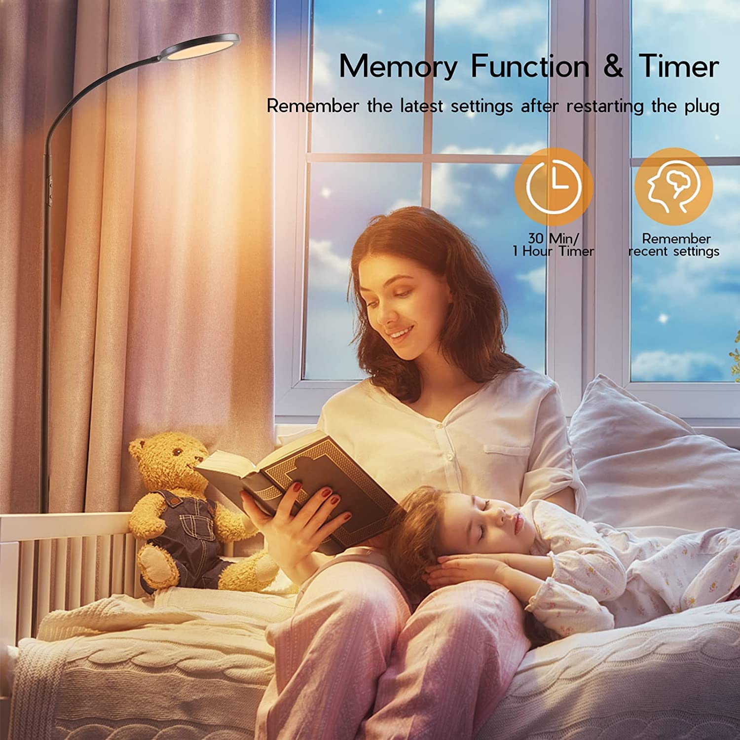 Tenmiro LED Floor Lamp - Modern Reading Light, Stepless Color & Brightness Adjust, Touch & RF Remote Control, Orange, Model KS.FF.A1.024W.FC.089