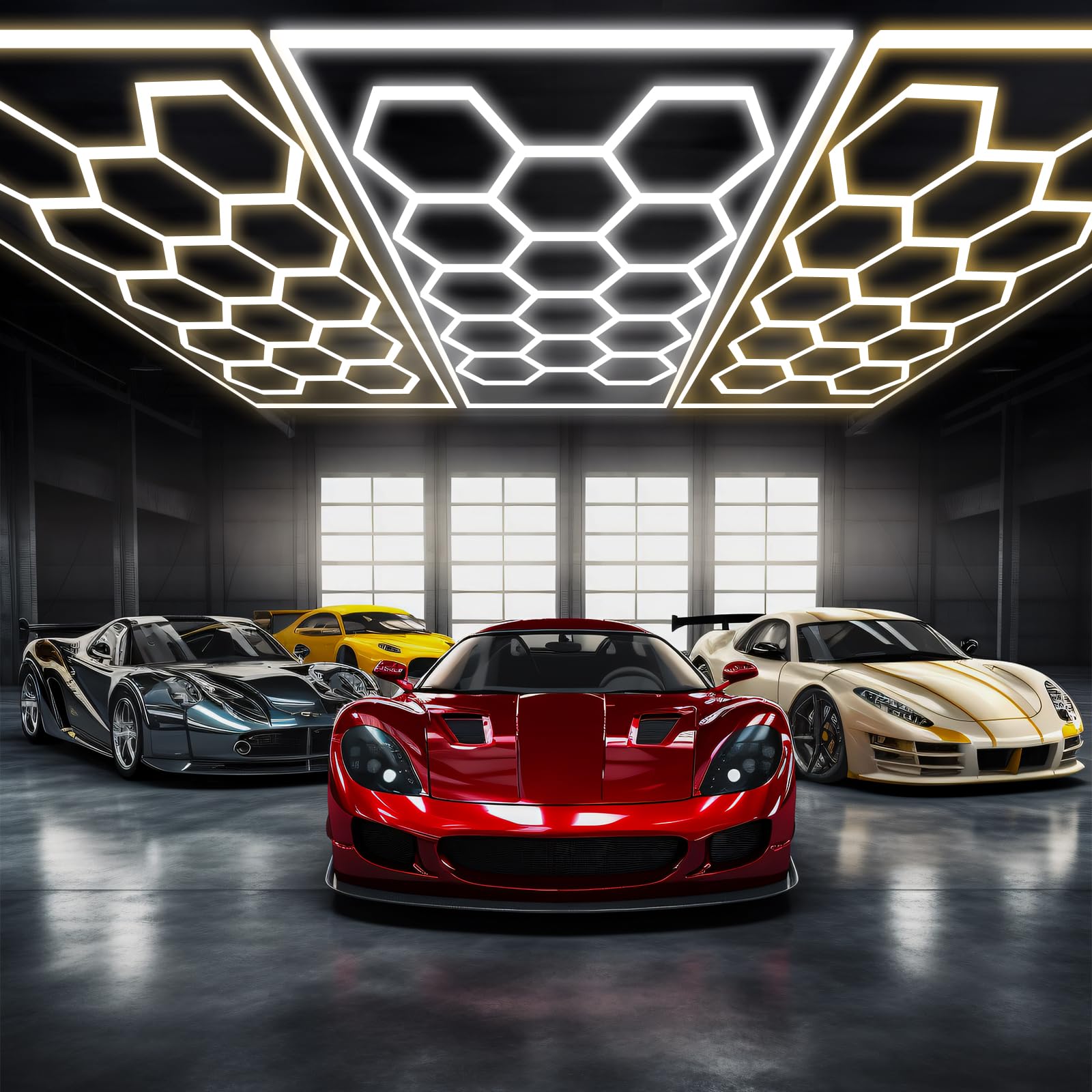 Gneng Hexagon LED Lights, 6500K/4500K/3000K, 3 Color Temperature Hexagon Garage Light with WiFi Smart Switch, Aluminum LED Light