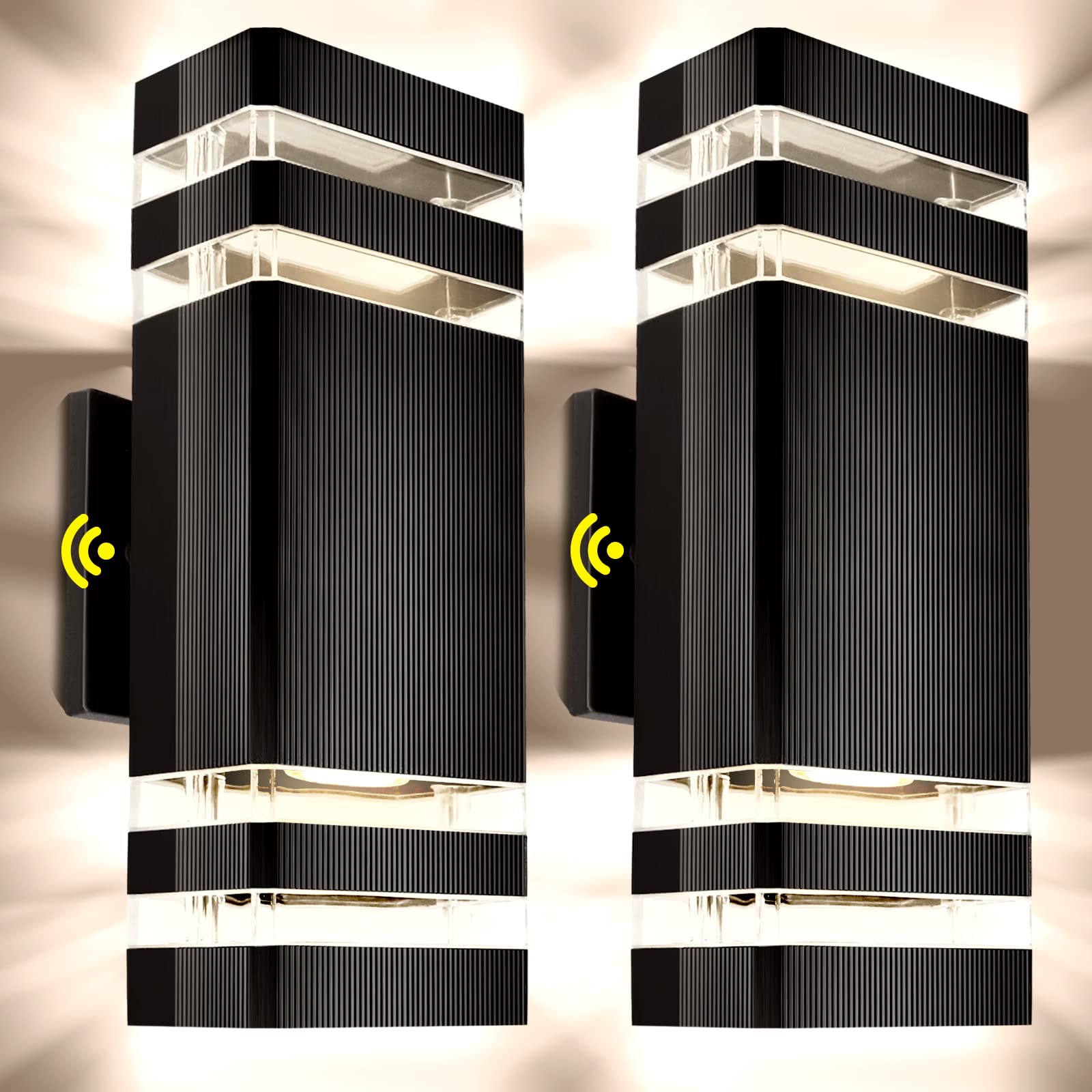 Tesjaso Outdoor Wall Light, Dusk to Dawn, 7W, Waterproof Aluminum, Black, Model JK-GU10-4 SEN, 2-Pack