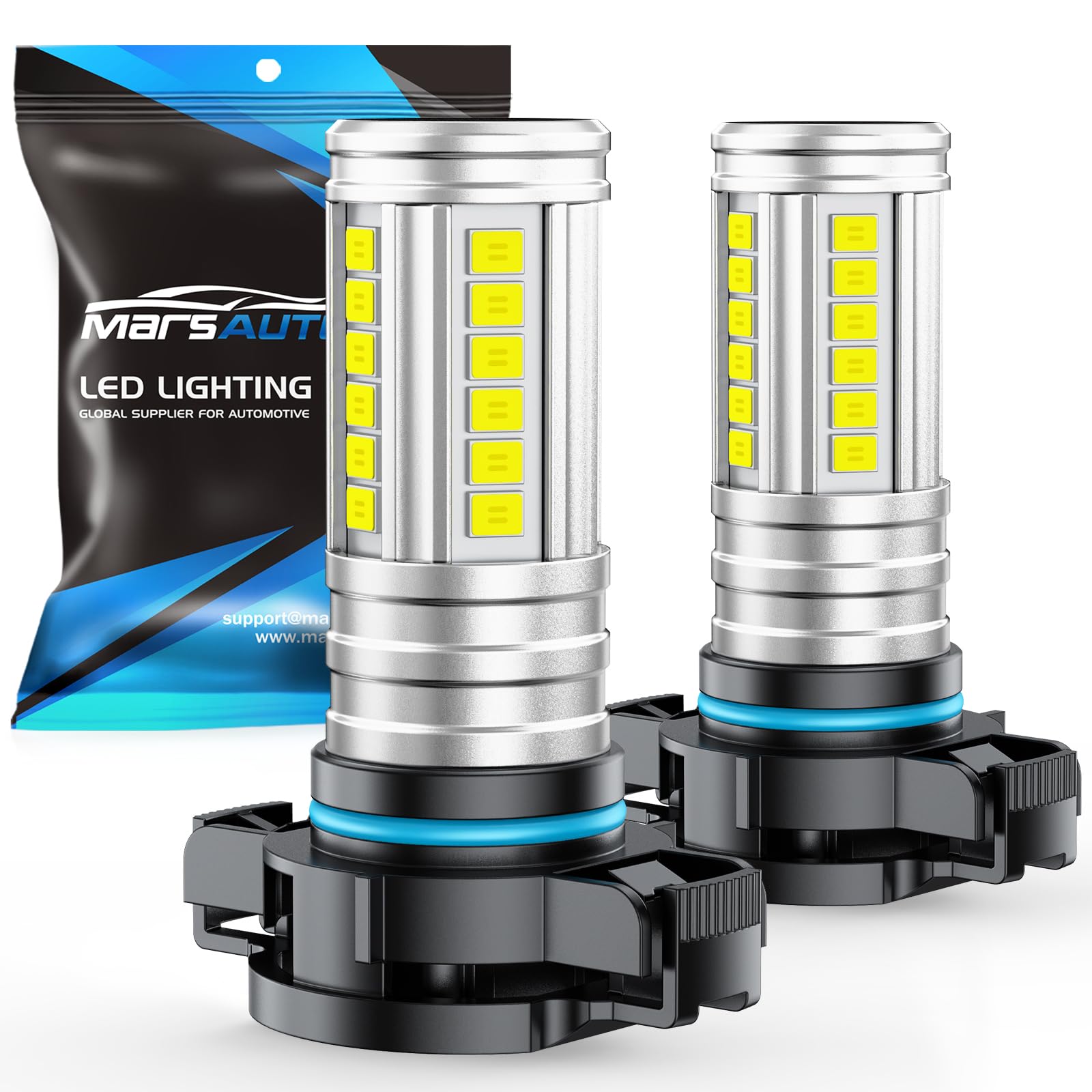 Marsauto LED Fog Light Bulbs, 12,000LM, 6500K, 360° Illumination, 5201/5202/PS24W, White, Pack of