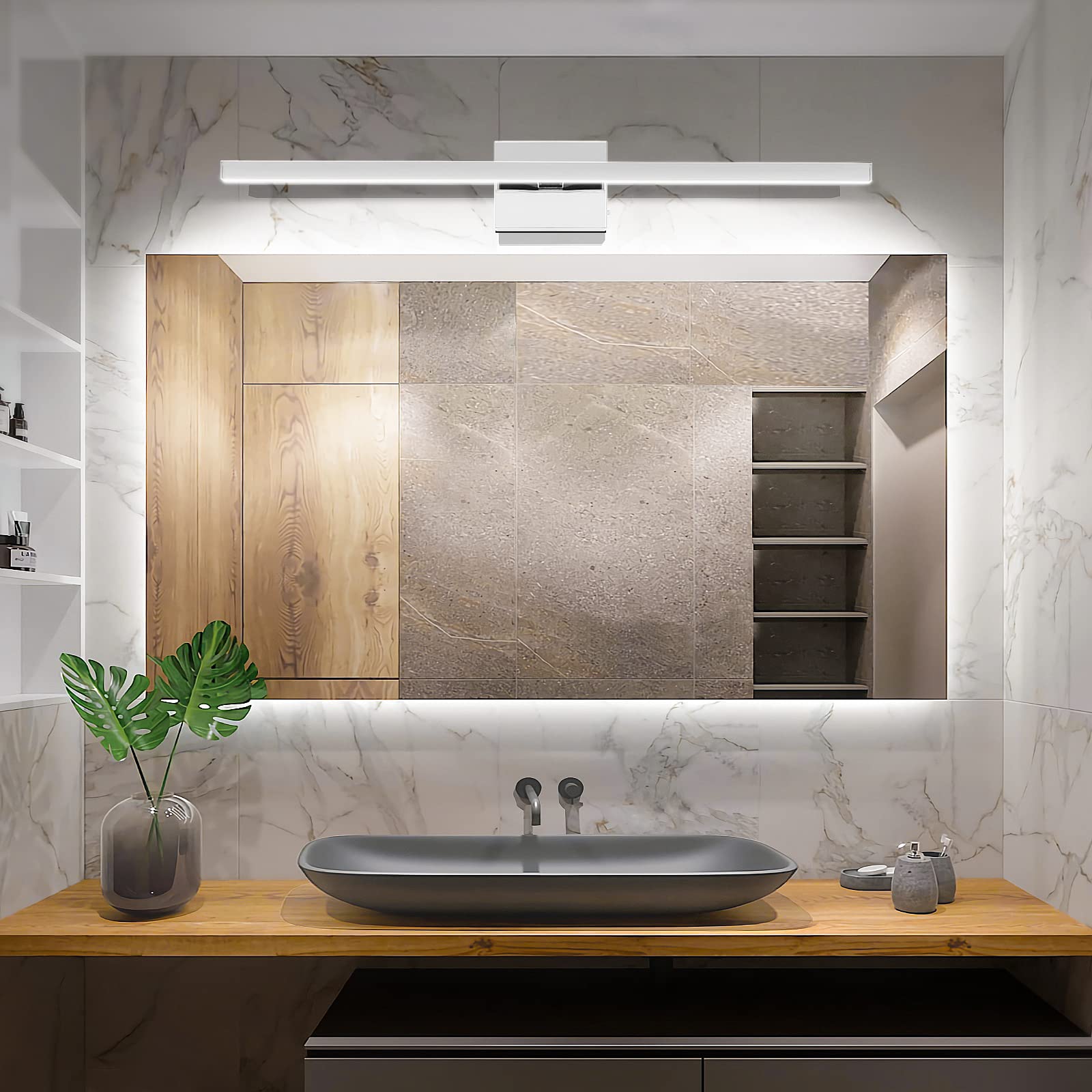 VOLISUN 31.5" Chrome LED Bathroom Vanity Light, 18W Dimmable, ETL Certified, Modern Acrylic & Metal Fixture for Mirror Cabinets