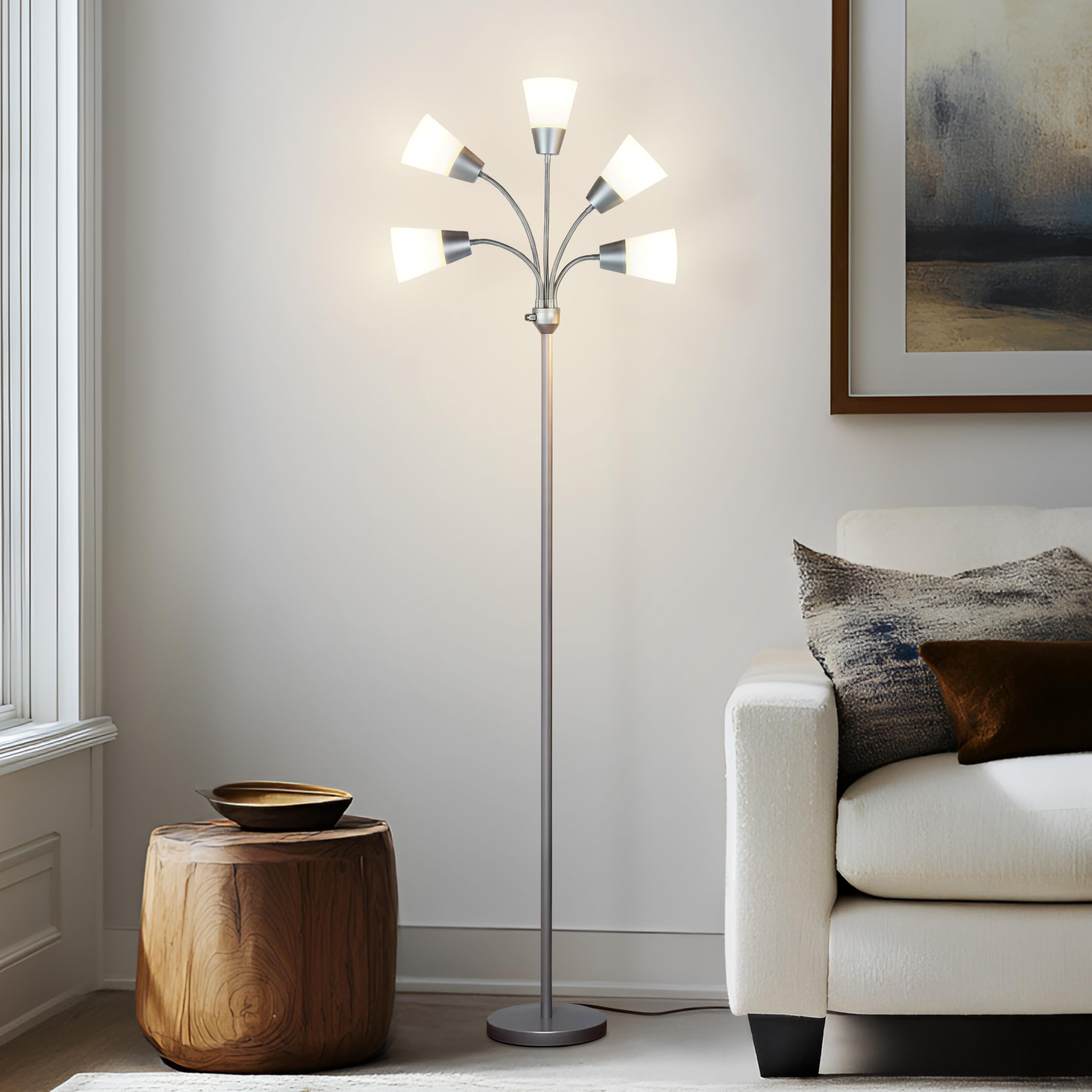 Brightech Medusa LED Floor Lamp - Multi-Head, Metal, Silver, Model FL-MDSMDRN-SVR, 5 Bulbs, Modern Design for Living Rooms & Offices