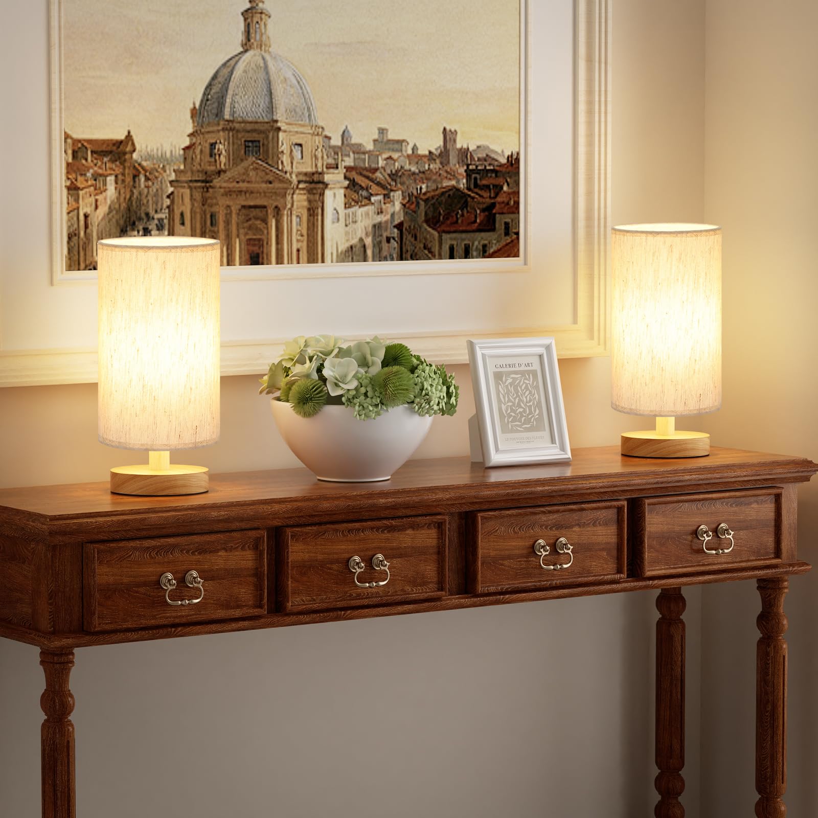 Fenmzee Small Lamps Set Of 2 - Inline Control, Bedside Table Lamp For Bedroom With 3000K A15 Led Blub, Easy Assembly (Cream Shad