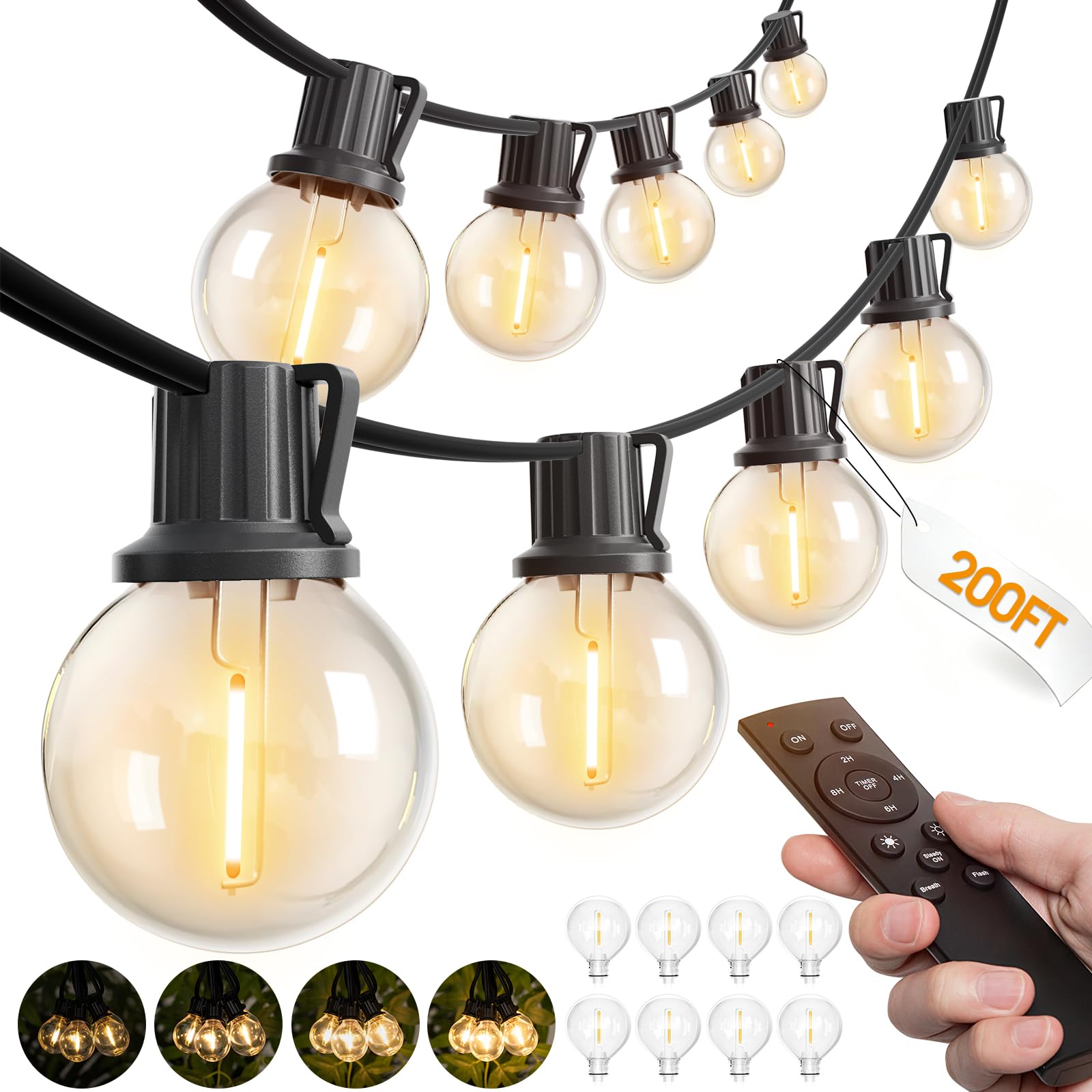 addlon 200FT Outdoor String Lights G40 with Remote Control Dimmable Patio Globe LED 108 Bulbs Waterproof Shatterproof, Hanging O