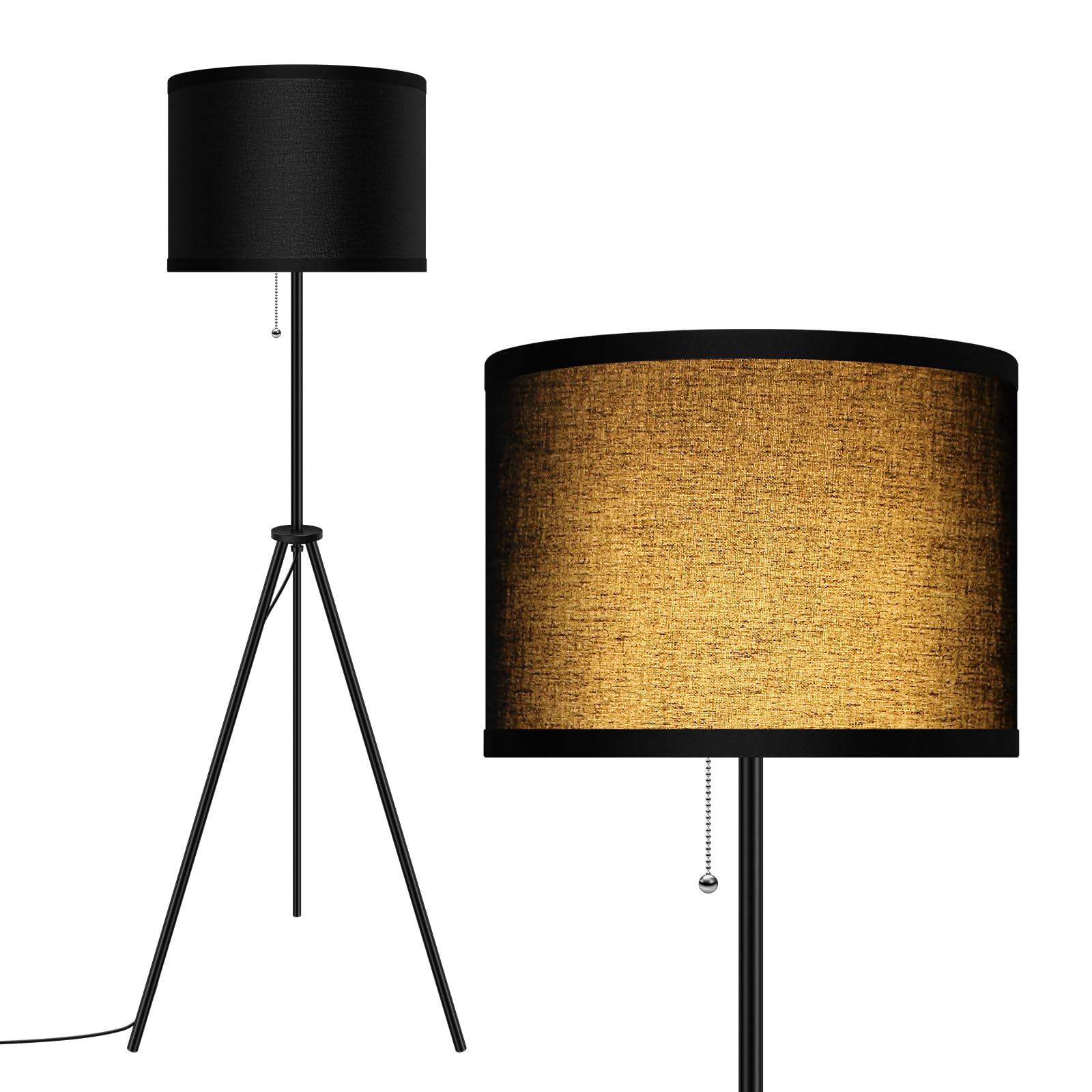 BoostArea Floor Lamp for Living Room,59.5'' Tripod Floor Lamp, Black Linen Lamp Shade, Mid Century Standing Lamp for Living Room