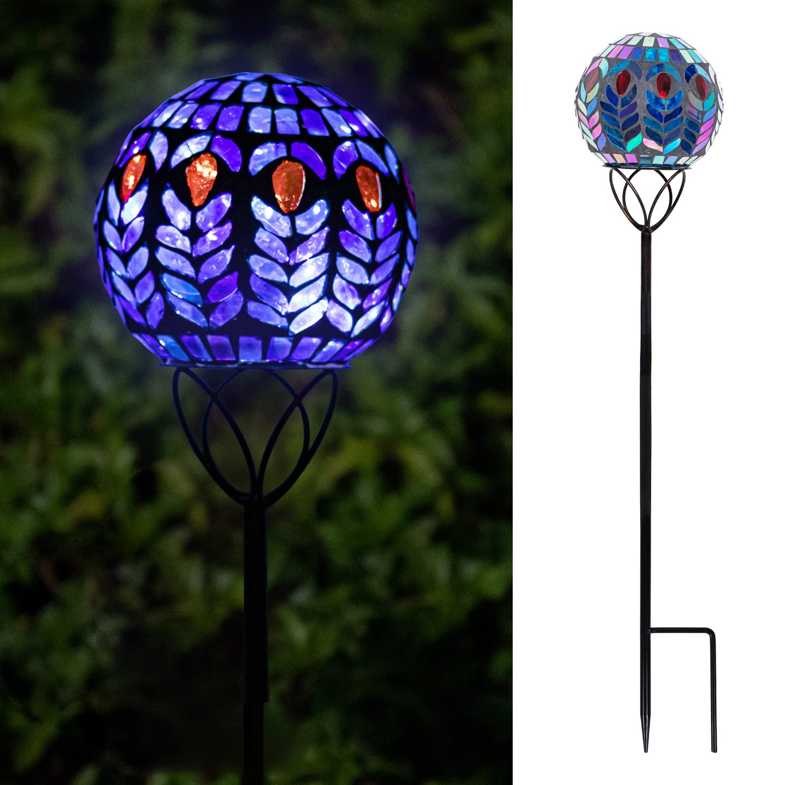 Vcuteka Mosaic Solar Garden Lights - Waterproof Glass Ball Led Pathway Stake Light, 6 Inch