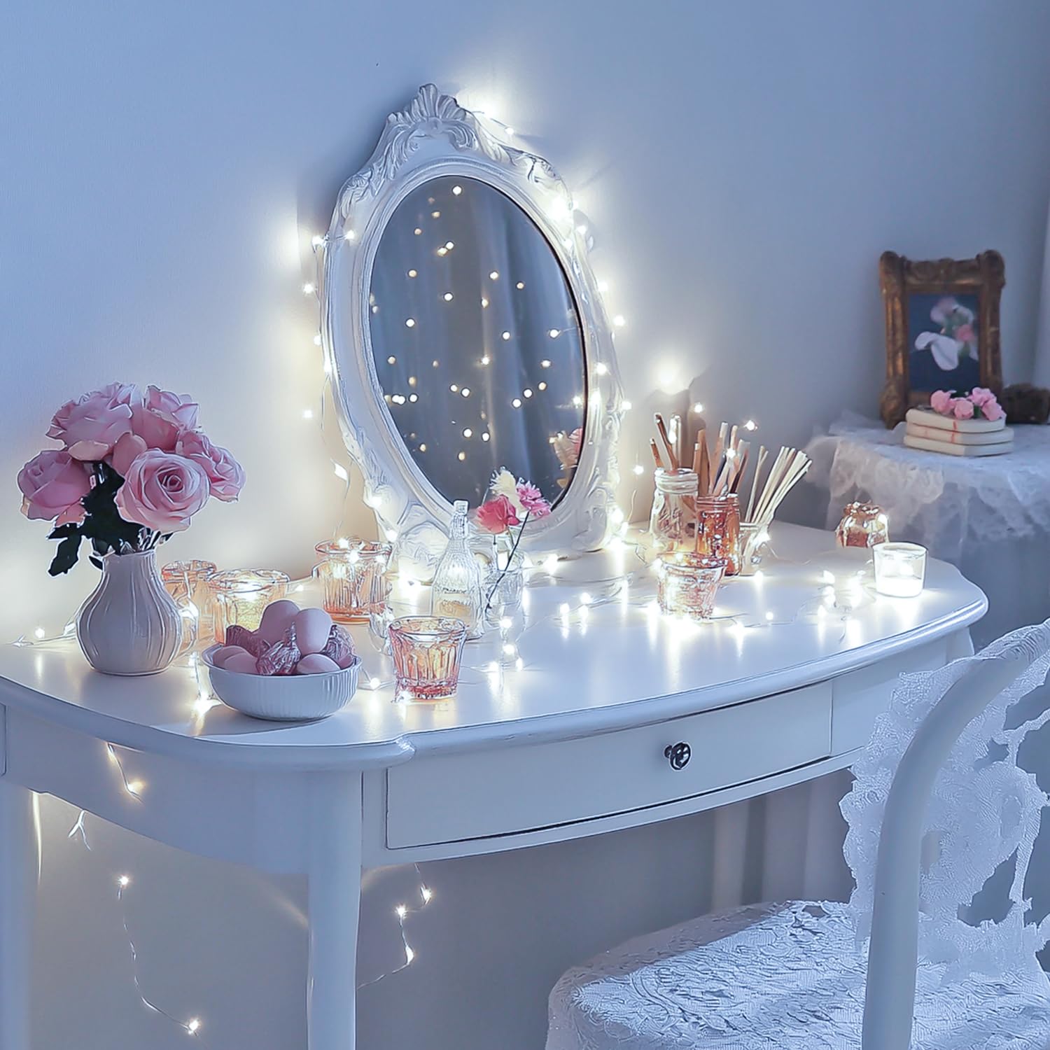 JMEXSUSS 4 Pack 50 LED White Fairy Lights Battery Operated - 16.1ft Mini Christmas Twinkle Lights Indoor Outdoor Waterproof for