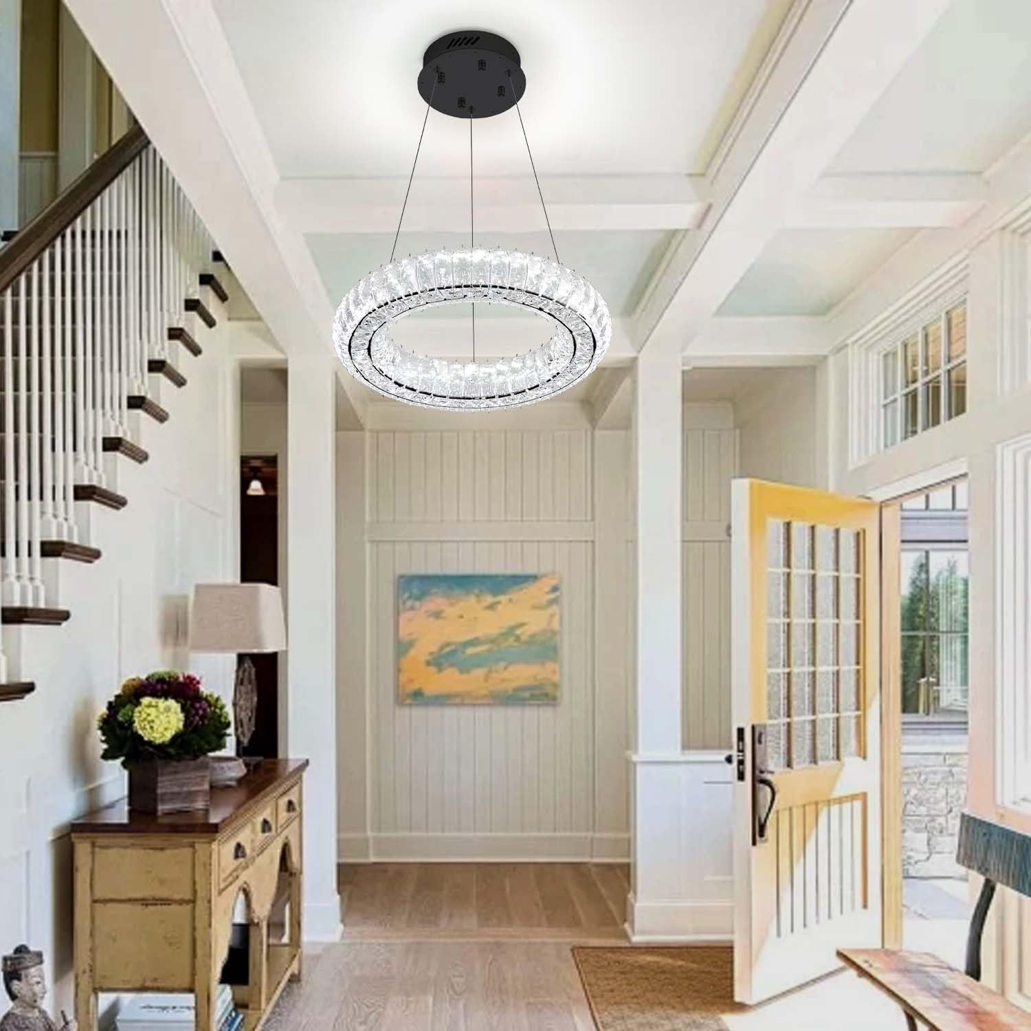 Modern Led Chandelier 1 Ring 8.7In Pendant Lighting For Kitchen Island Dimmable Led Pendant Ceiling Light Black Hanging Light Fi