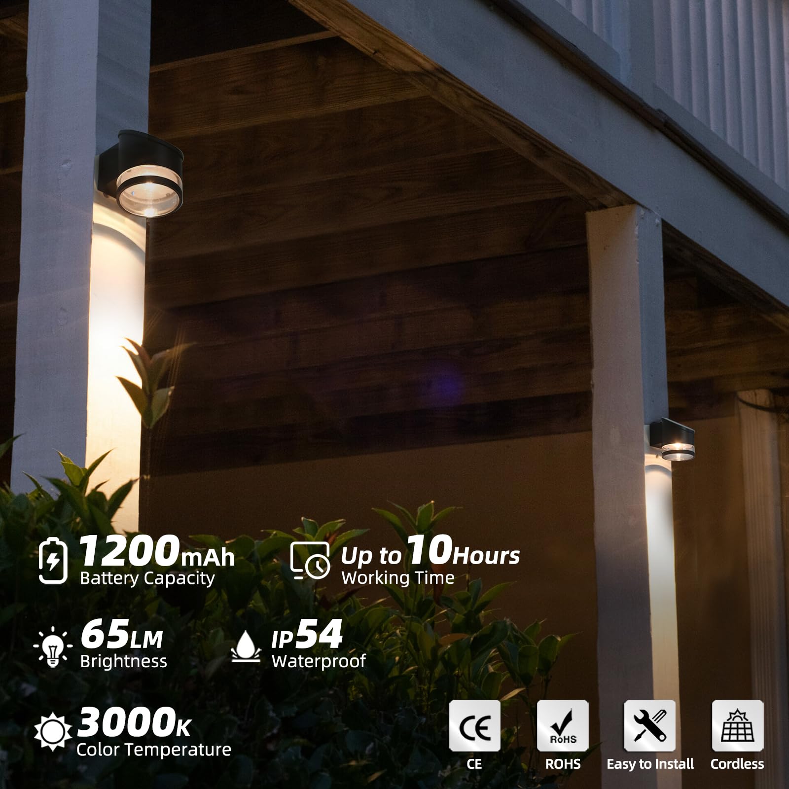 Hfvlite Solar Wall Light Outdoor Aluminum Wall Sconce Dusk To Dawn, Cordless Waterproof Led Decor Light Fixture For Porch, Deck, Fence, Patio, Front Door, Stair, Warm White, Black, 1-Pack