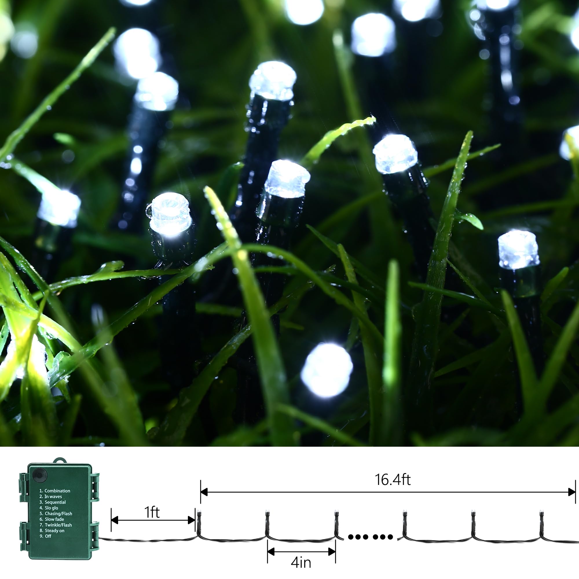 Lomotech Battery Operated Christmas Lights - 2 Pack Total 33Ft 100Leds String Lights 8 Modes Waterproof With Timer For Home  Garden  Party  Holiday  Tree Decoration (Green Wire  White)