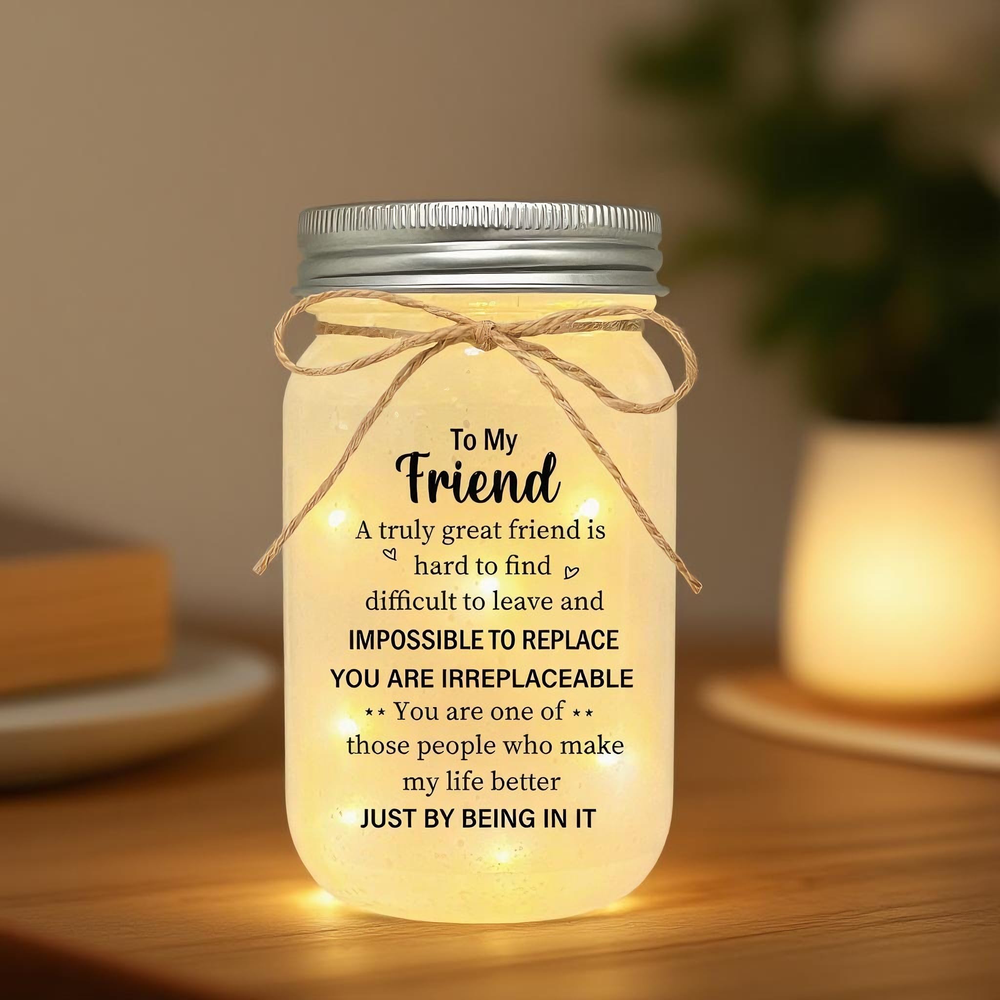 LE XIAOXI Mason Jar Night Light - Best Friend Birthday Gift, Glass, 5.1in x 2.75in, Color: Friend 1, Model: RX246