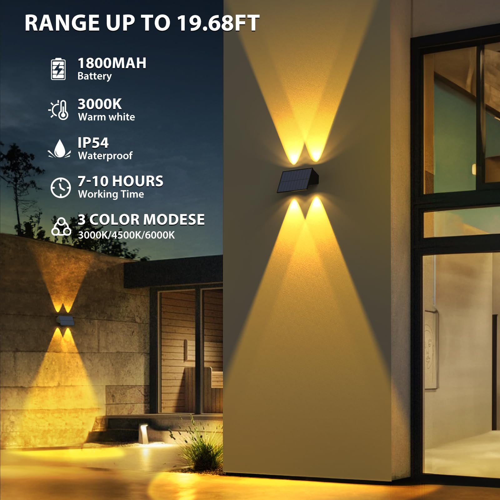 Solar Fence Lights,12Pack Solar Lights Outdoor 2700/4500/6000K 3 Mode Up & Down Solar Wall Lights Waterproof 100 Lumens Solar Po