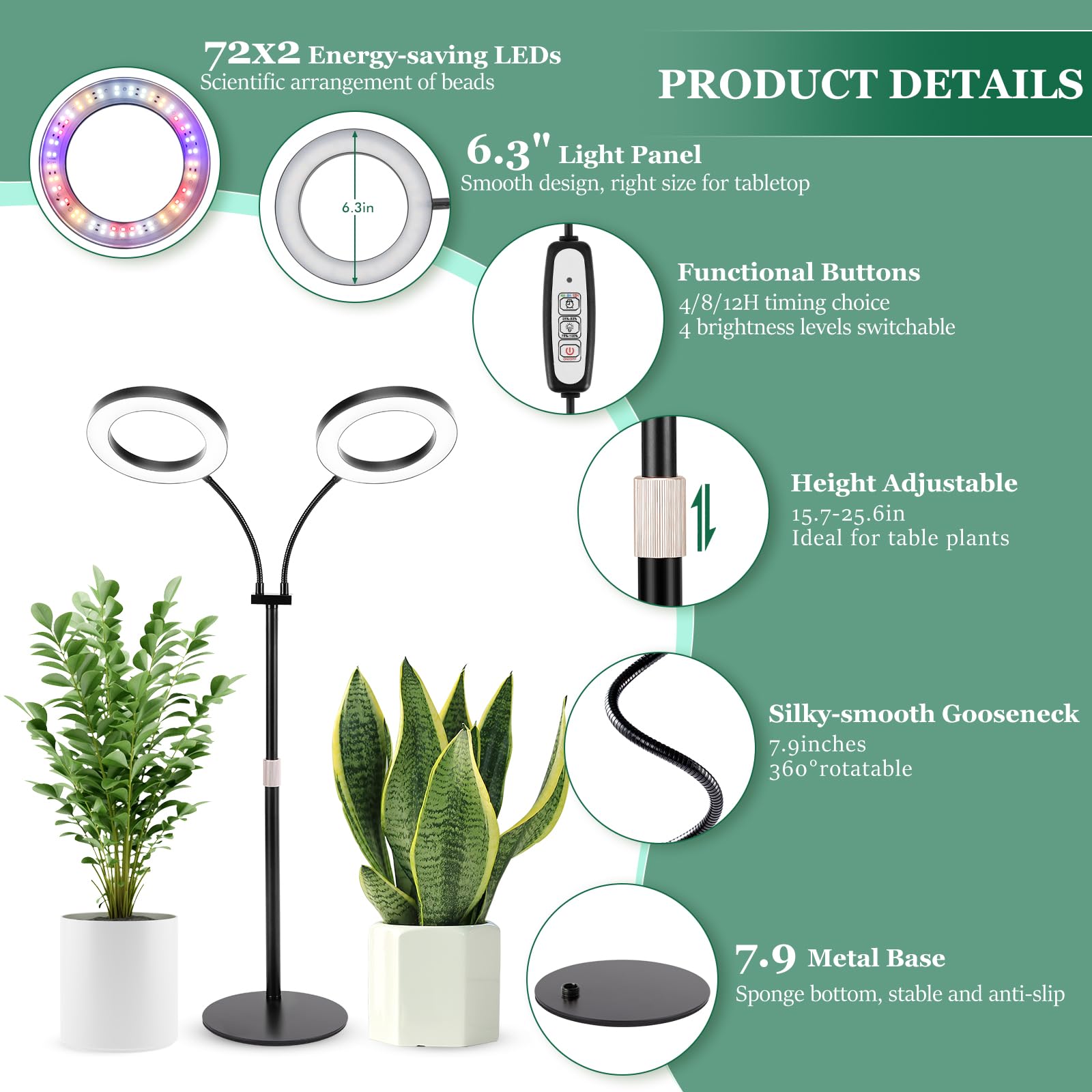 Lbw Grow Light For Indoor Plants Full Spectrum, Plant Lights For Indoor Growing, Led Plant Lamp For Indoor House Plant With Auto Timer, Adjustable Height And Brightness