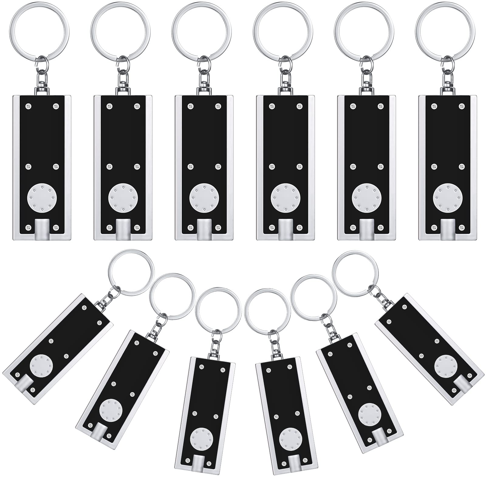 Mudder Mini LED Keychains - 12 Pcs Flashlight Key Ring, Portable, Black, Plastic, Model Mudder-Mini LED-0001