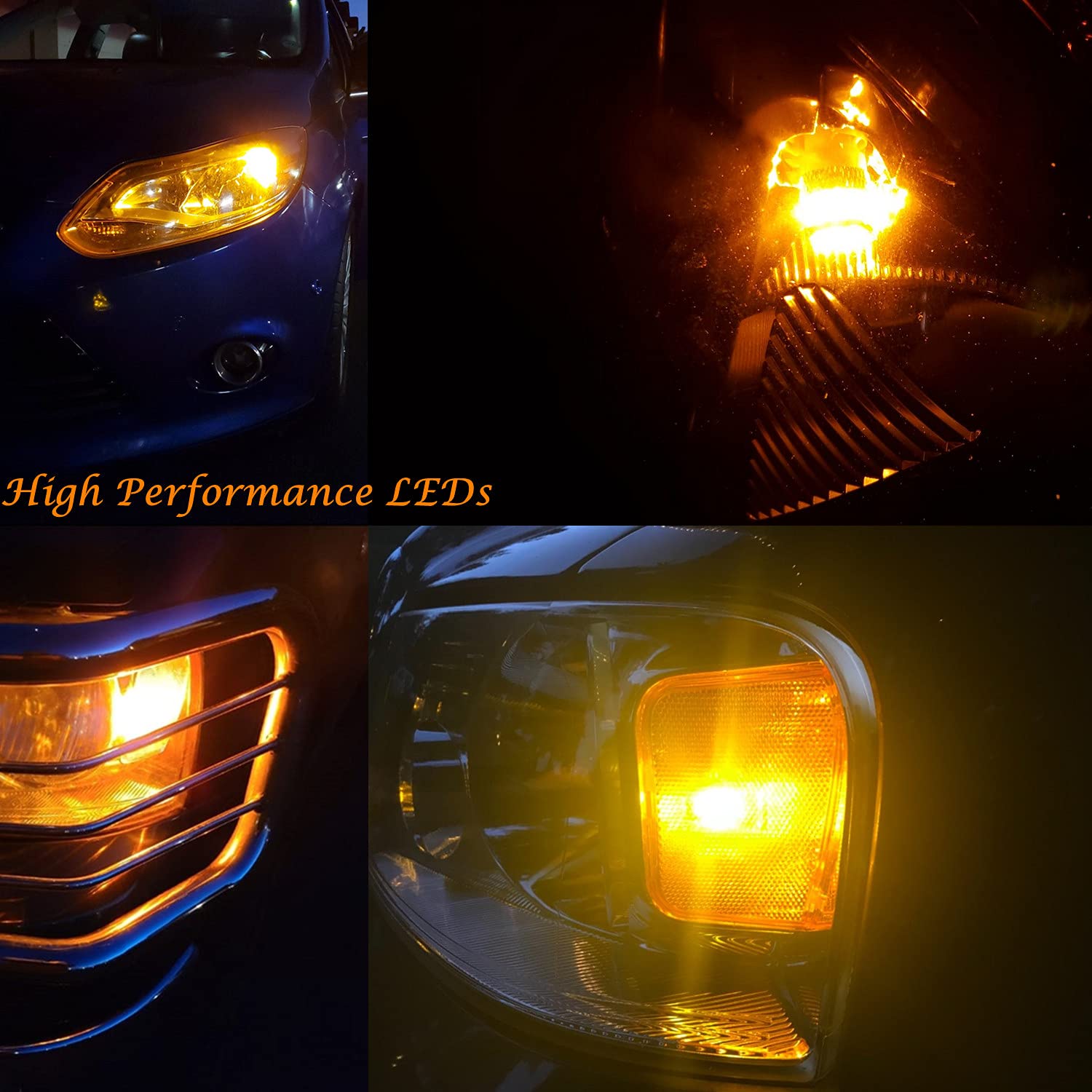 Alla Lighting T10 Wedge LED Bulbs, Amber Yellow, 3014 18-SMD, 12V Replacement for Cars and Trucks