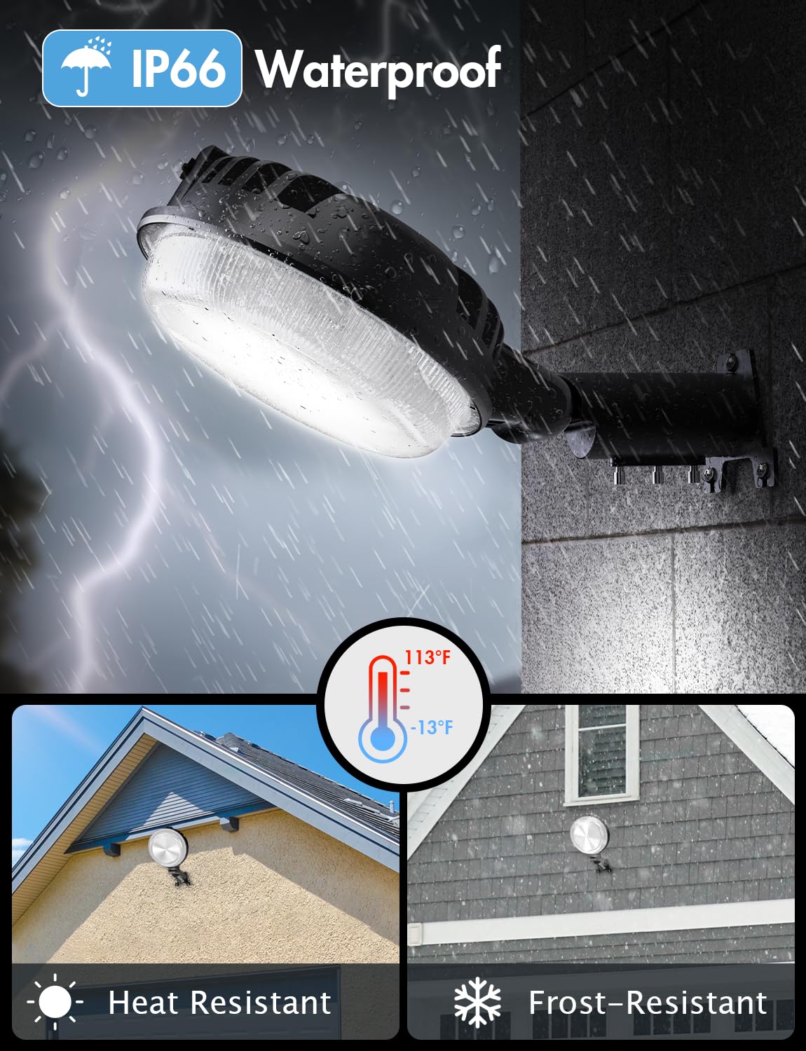 MOONTIP 150W LED Barn Light, 20000LM Dusk to Dawn, Adjustable Photocell, IP66 Waterproof, 6500K Daylight, Black - 1 Pack