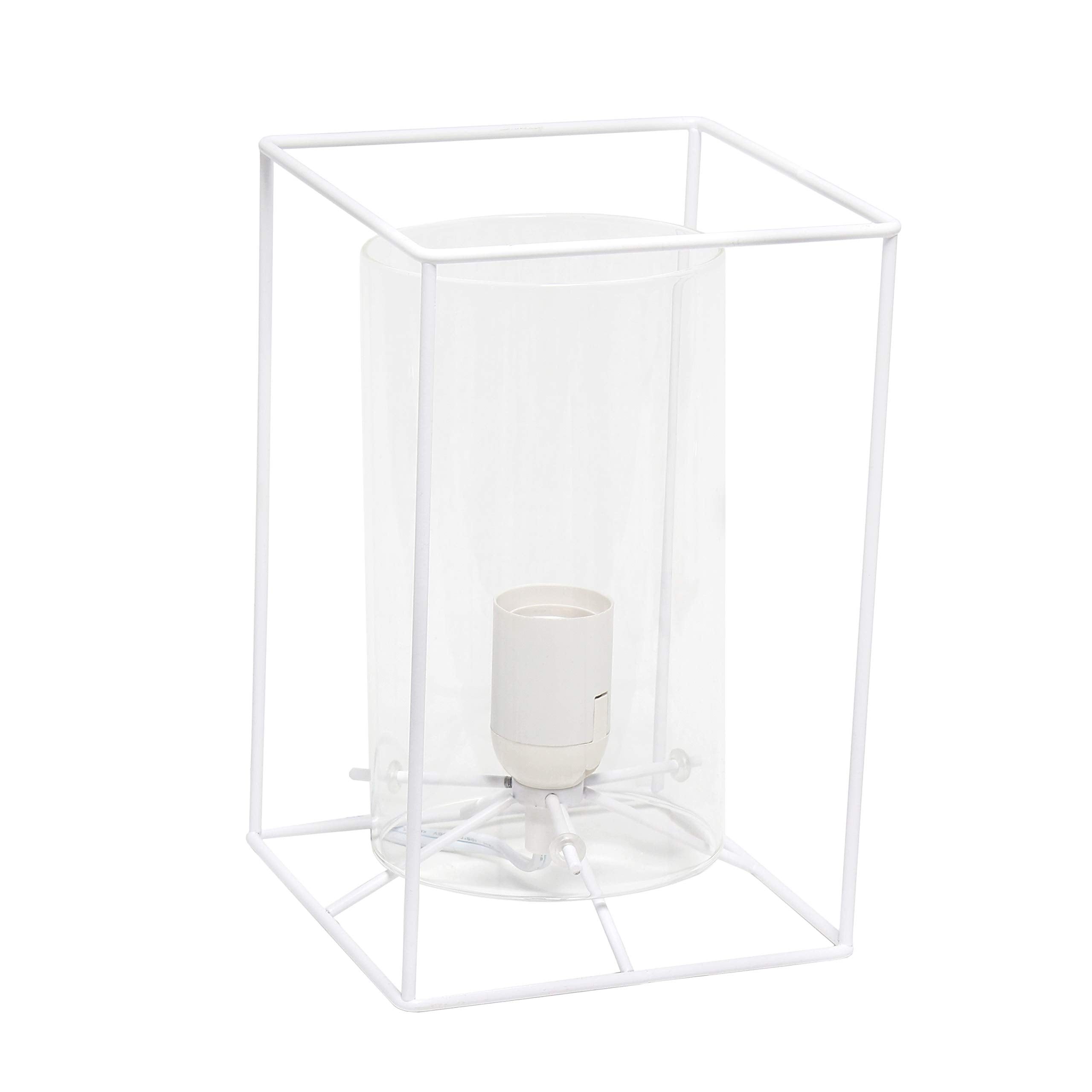 Elegant Designs Small Table Lamp, Metal and Glass, 9in Height, White and Clear, Model LT2069-WHT