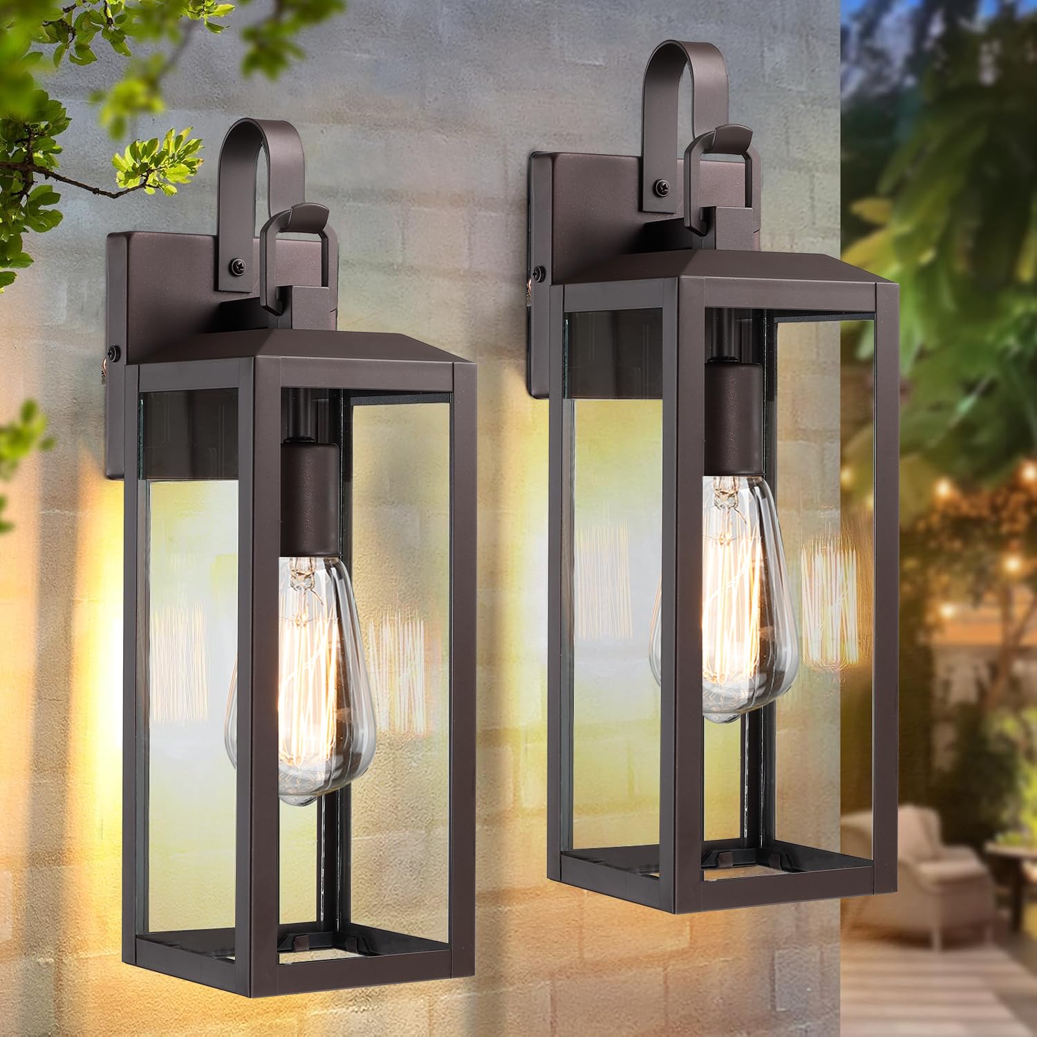 16'' Large Outdoor Wall Lights 2-Packs, Modern Brown Exterior Lighting Fixtures, Waterproof Outdoor Sconces Porch Light for Hous