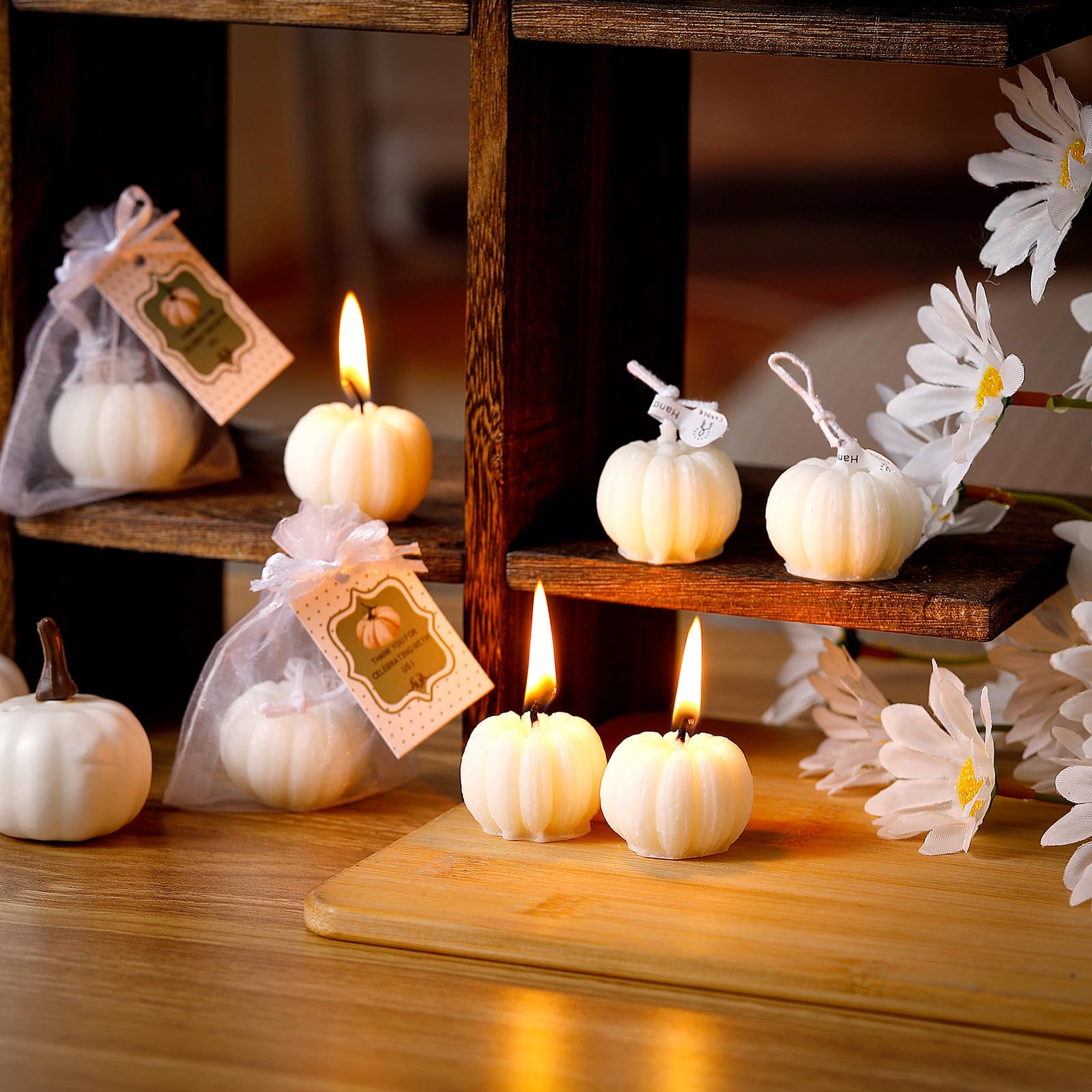 Treela Pumpkin Candles Set of 24, Fall Baby Shower Party Favors, White, Autumn Wedding Gifts