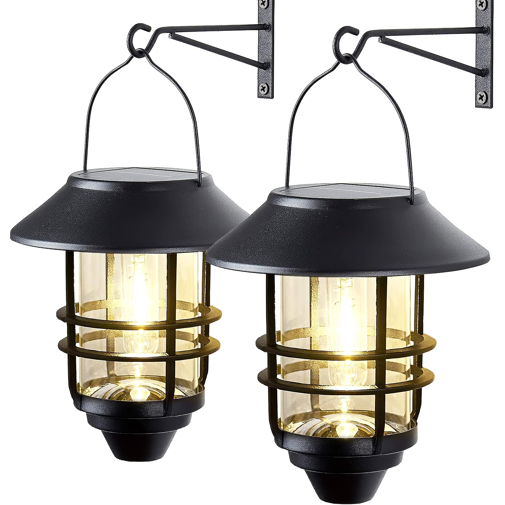 VerRon 2 Pack Solar Lantern Wall Lights, Heavy Glass & Stainless Steel, Black, Model 13A2P01