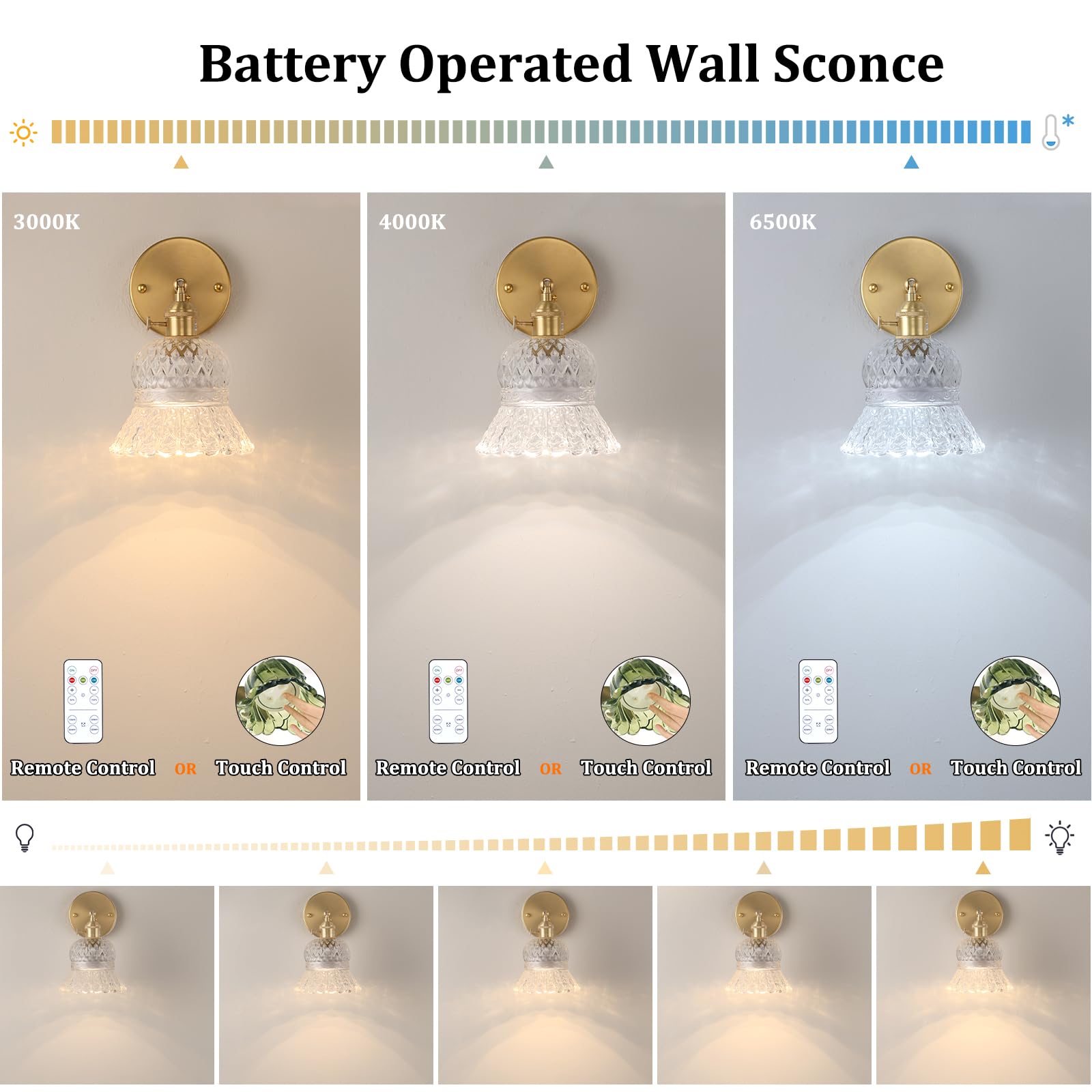 Shenmoyl Vintage Battery Operated Wall Sconce, Rechargeable Battery Powered Wall Sconces With Remote Control, Wireless Dimmable