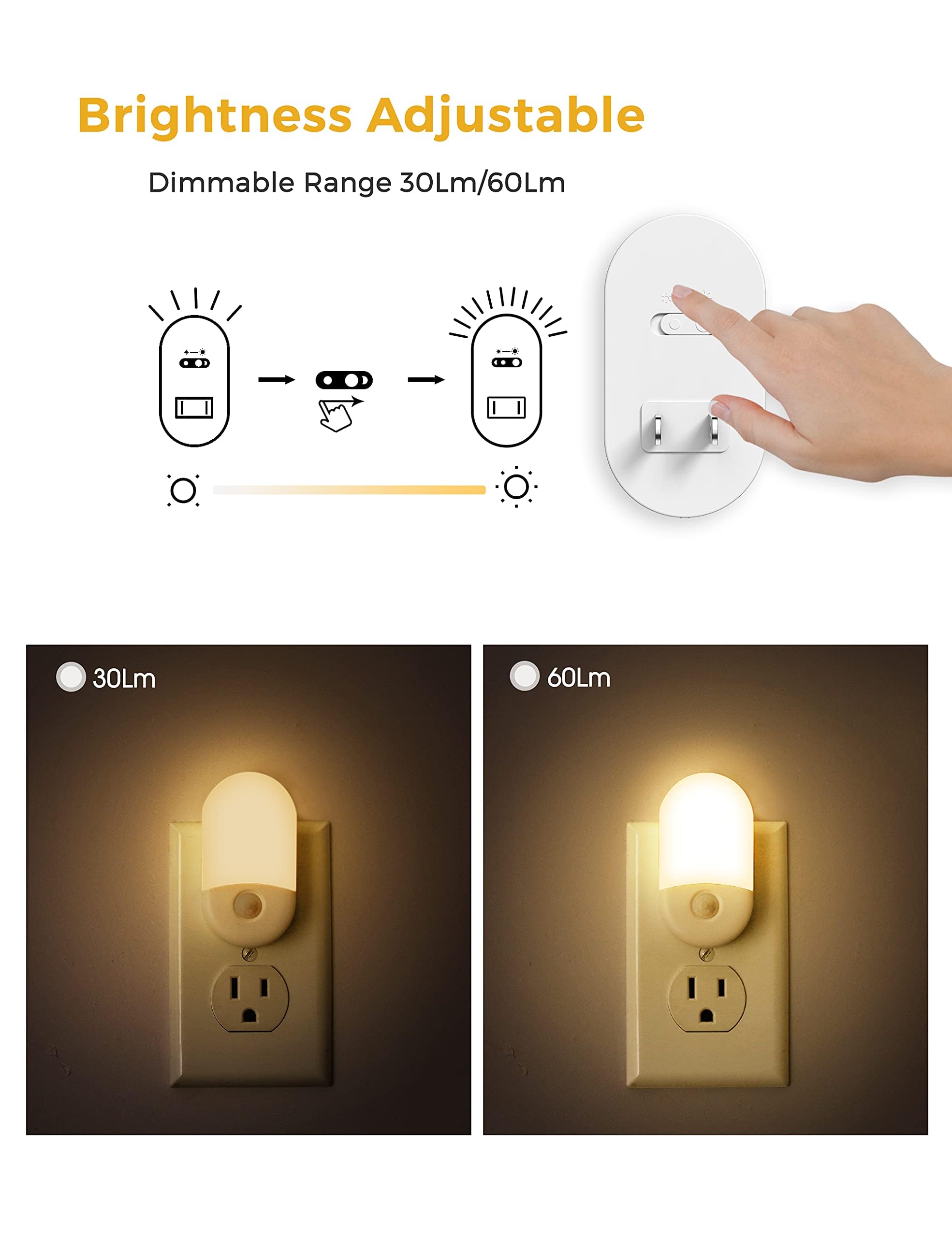 L Lohas Led Motion Sensor Night Light, Motion Activated Night Light, 4Pack, 3000K Warm White, Night Lights Plug Into Wall Motion