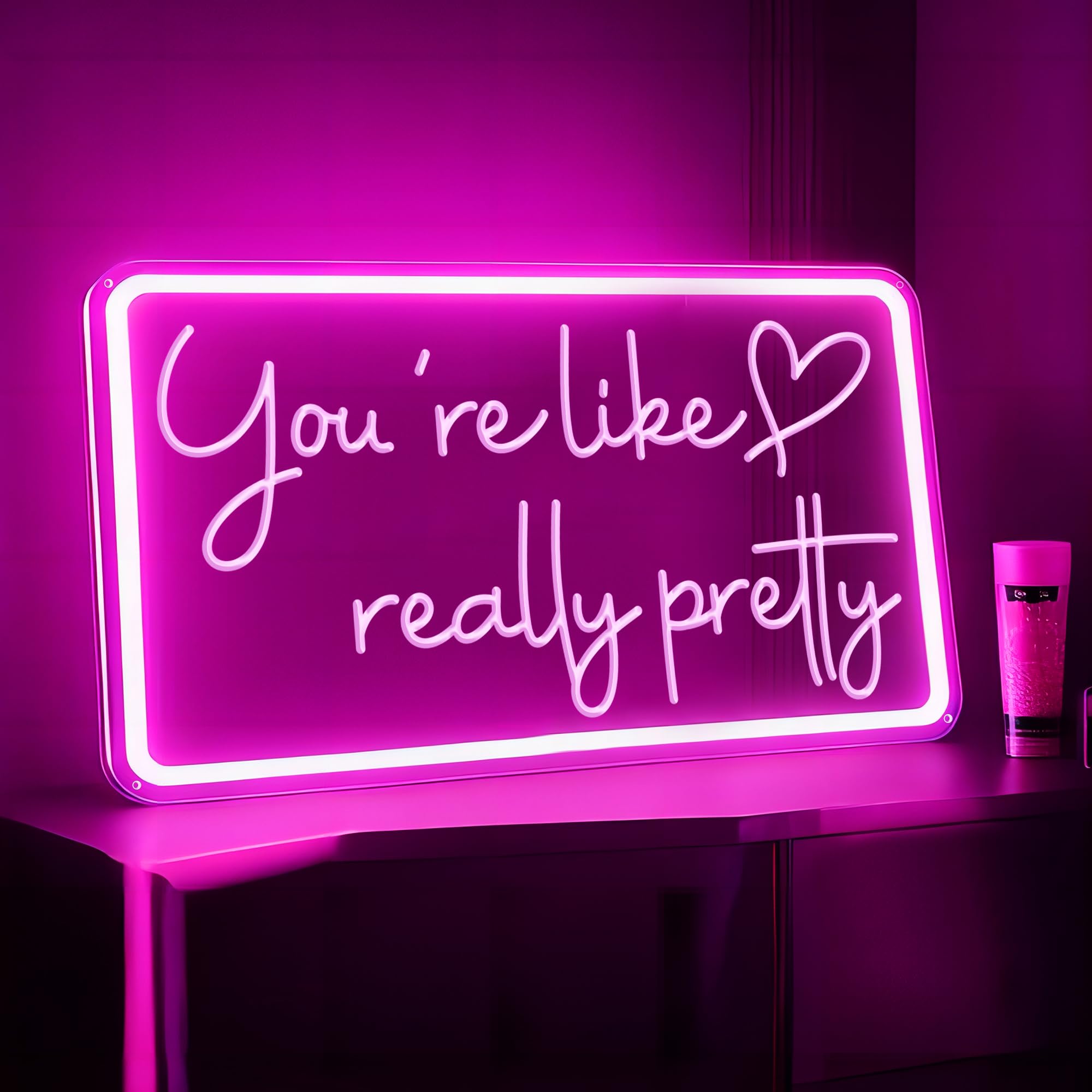 PSPCBS Neon Sign - LED Wall Decor, USB Powered, Adjustable Brightness, 10x16 inches, Acrylic, Pink-Pretty