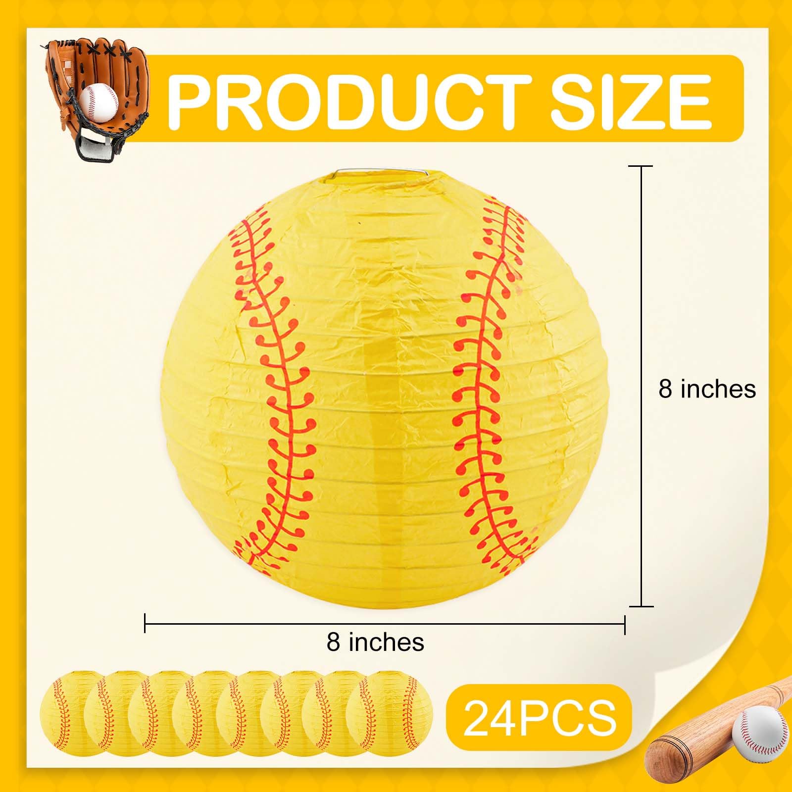 24 Pcs Softball Paper Lantern, 8 Inch Softball Lanterns Hanging Decoration Sport Party Softball Paper Lanterns For Little League