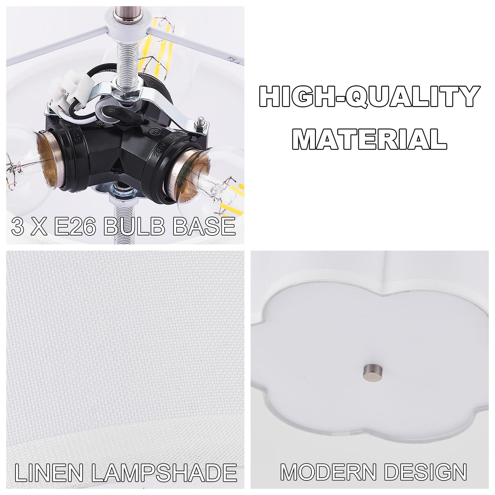 Widluth Modern Drum Semi Flush Mount Ceiling Light Fixture Modern 3-Lights Linen Drum Ceiling Lighting With Chrome Finish, Vintage Modern Ceiling Light For Laundry Room, Kitchen, Basement, Bedroom