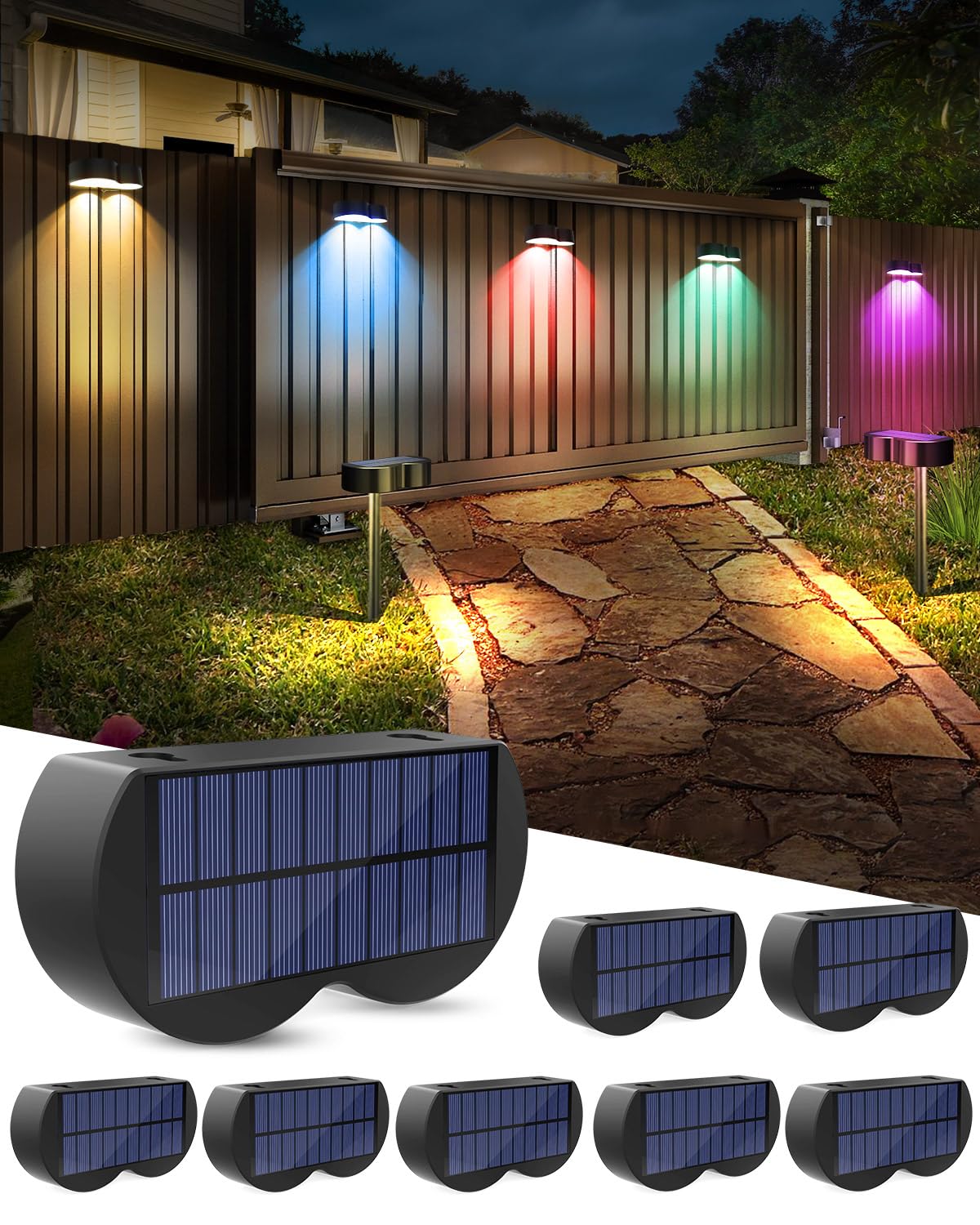 Amiluo Solar Lights Outdoor - 8 Pack RGBWW, Waterproof IP65, 10 Colors & 5 Modes, Model WL15, Ideal for Garden & Walkway