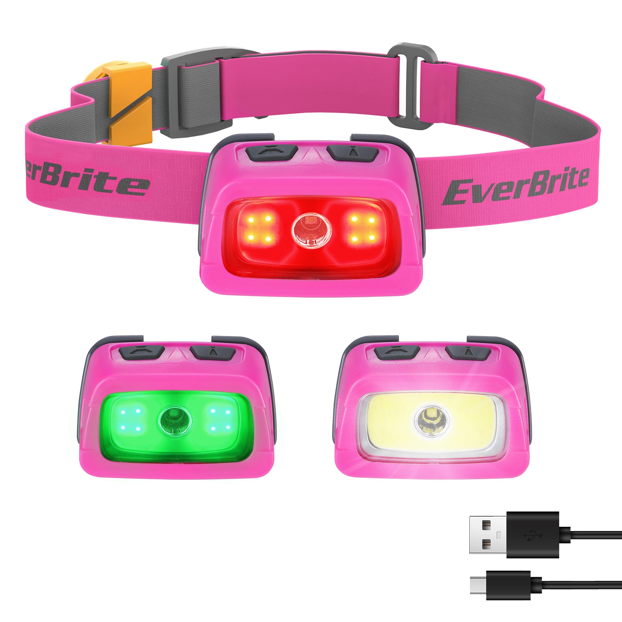 EverBrite Rechargeable Headlamp, 350 Lumens, 7 Modes, Red Light, Plastic, Rose Pink, Model E021066AE
