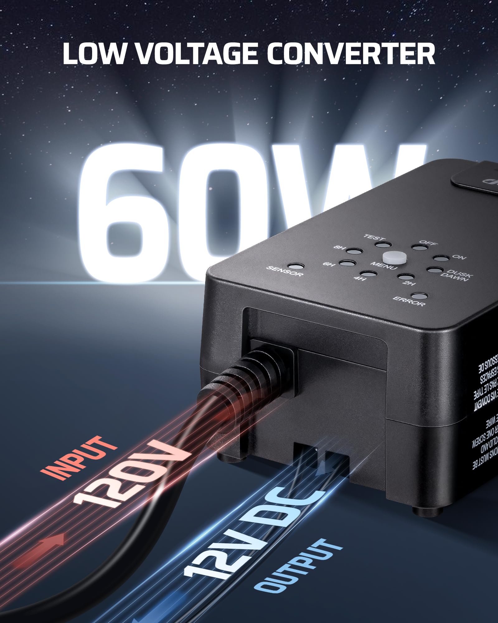 Dewenwils 60W Low Voltage Transformer, 120V Ac To 12V Dc, Dusk To Dawn Sensor & Timer, Weatherproof Low Voltage Landscape Transf