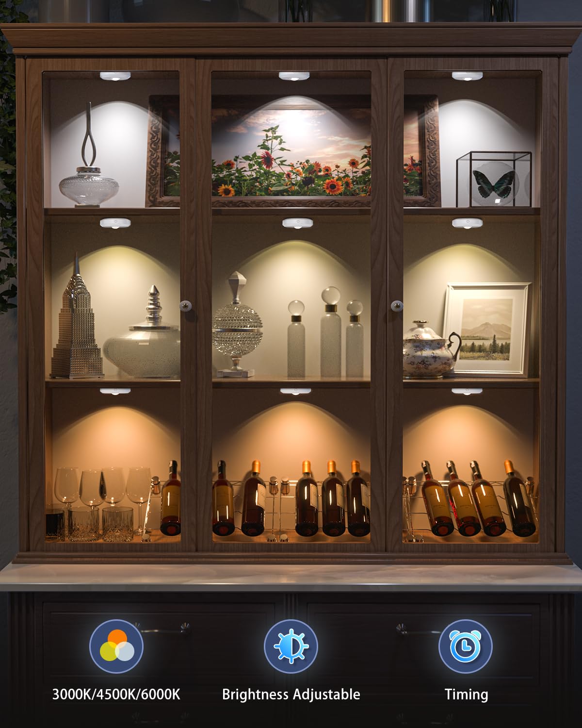 WILLED Rechargeable Puck Lights - Dimmable LED Tap Lights with Remote Control, 3 Color Temps, 6 Pack, White, Model WJP-015