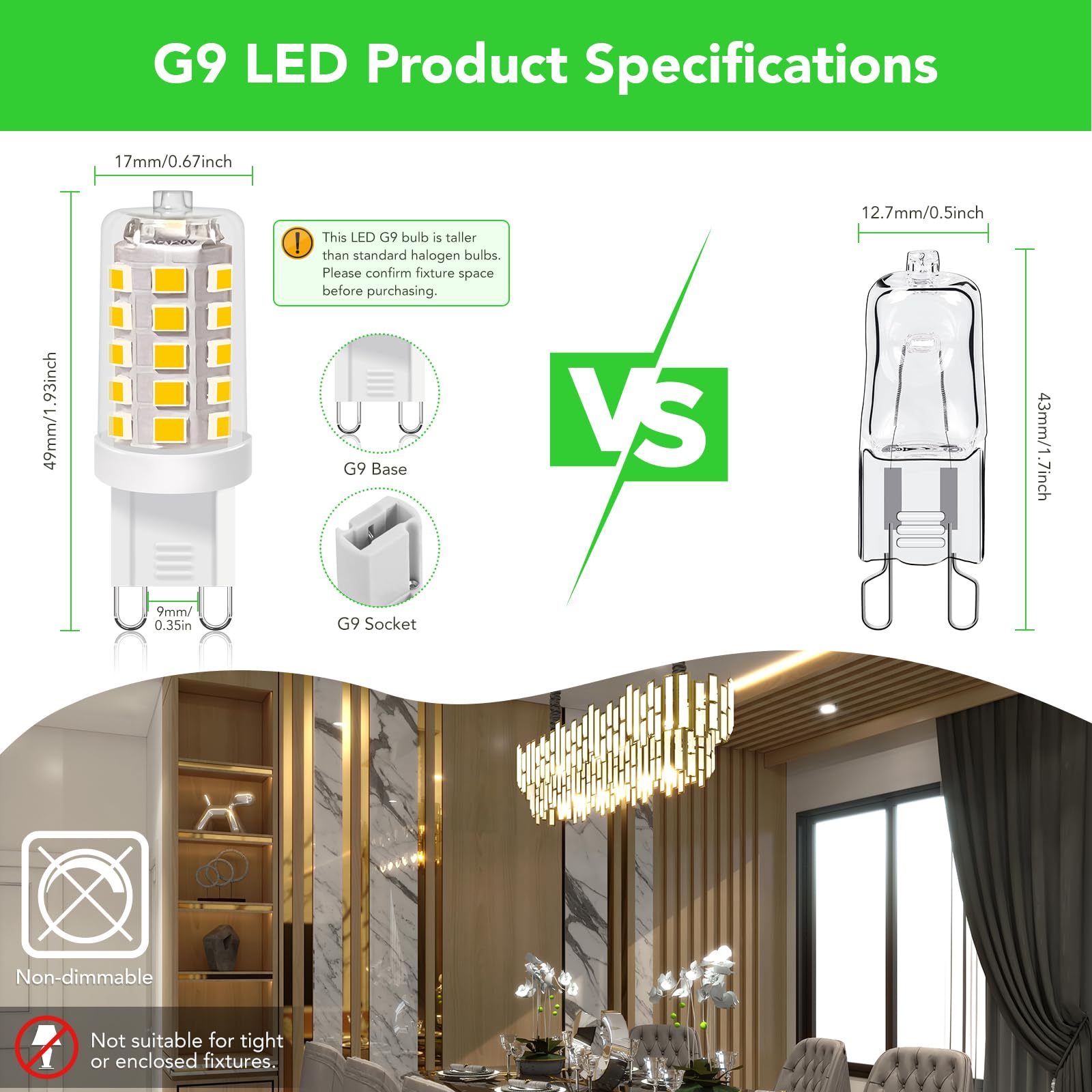 Bubo G9 Led Bulb 3000K Warm White 430 Lumens  3W Equivalent 40W T4 G9 Halogen Replacement  360Beam Angle 120V Non-Dimmable No-Flicker G9 Light Bulbs For Crystal Chandelier Lighting  20 Pack
