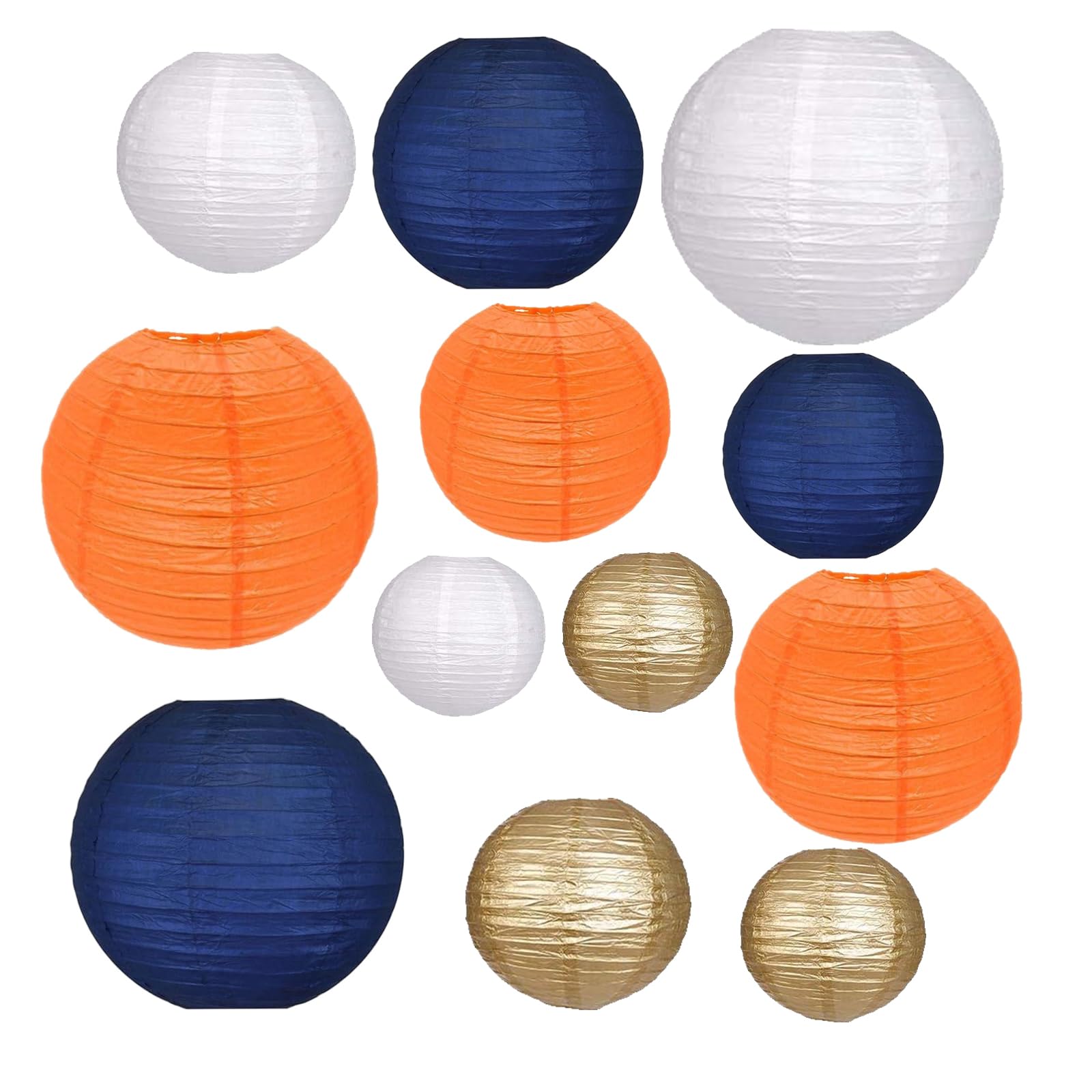 12Pcs Paper Lanterns 6   , 8   , 10   , 12   ,Paperlanterns Party Decoration, Dark Blue White Orange Gold Paper Lanterns for Wed