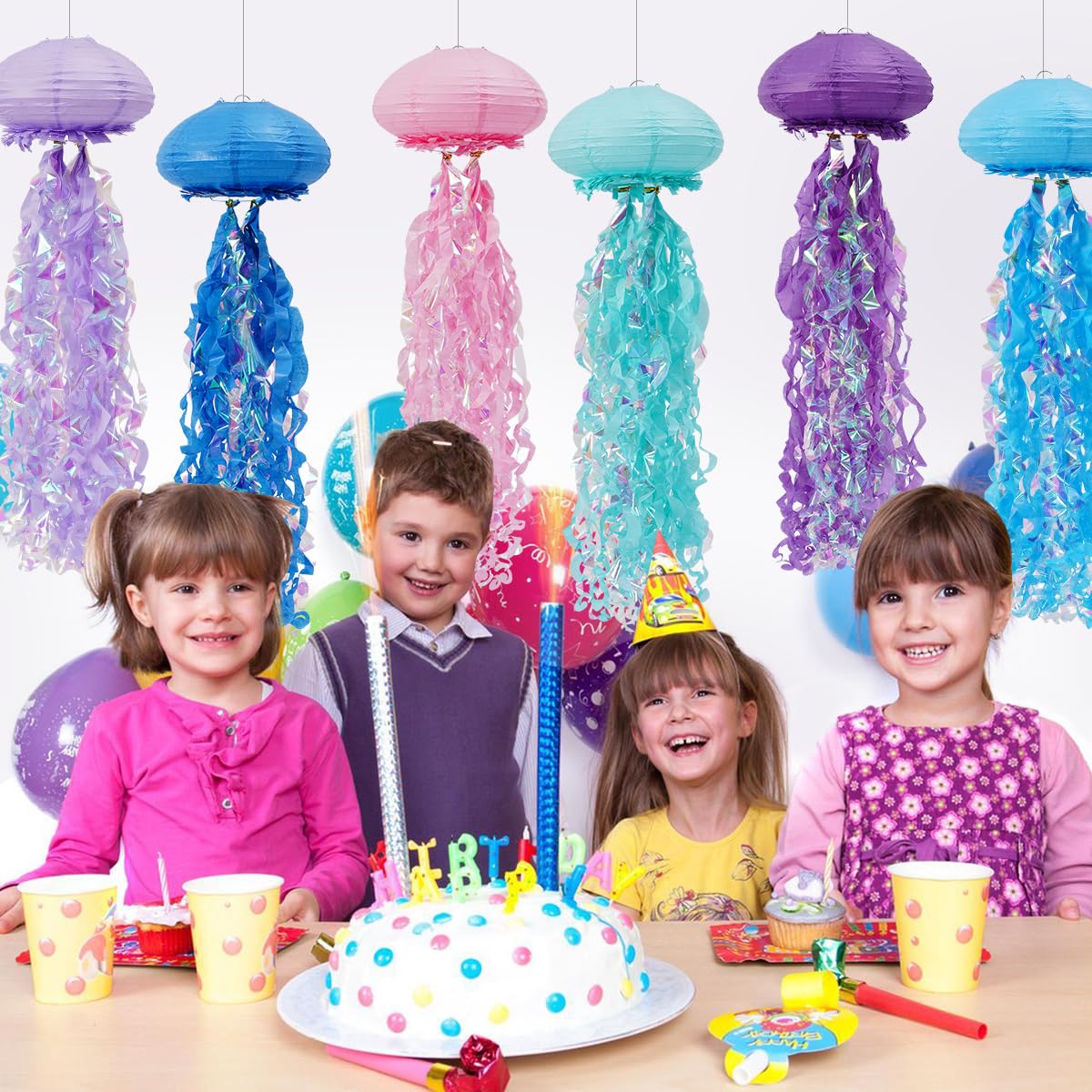 Zilue Mermaid Birthday Decorations, Jellyfish Paper Lanterns For Ocean Mermaid Baby Shower Under The Sea Party Decorations Pack