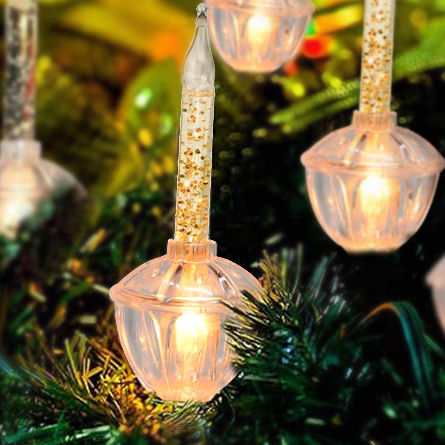 Sotopoo 4 Pack Vintage Christmas Clear Bubble Bulbs Replacement With Golden Glitter, For Christmas Tree Lights Replacement Bulbs