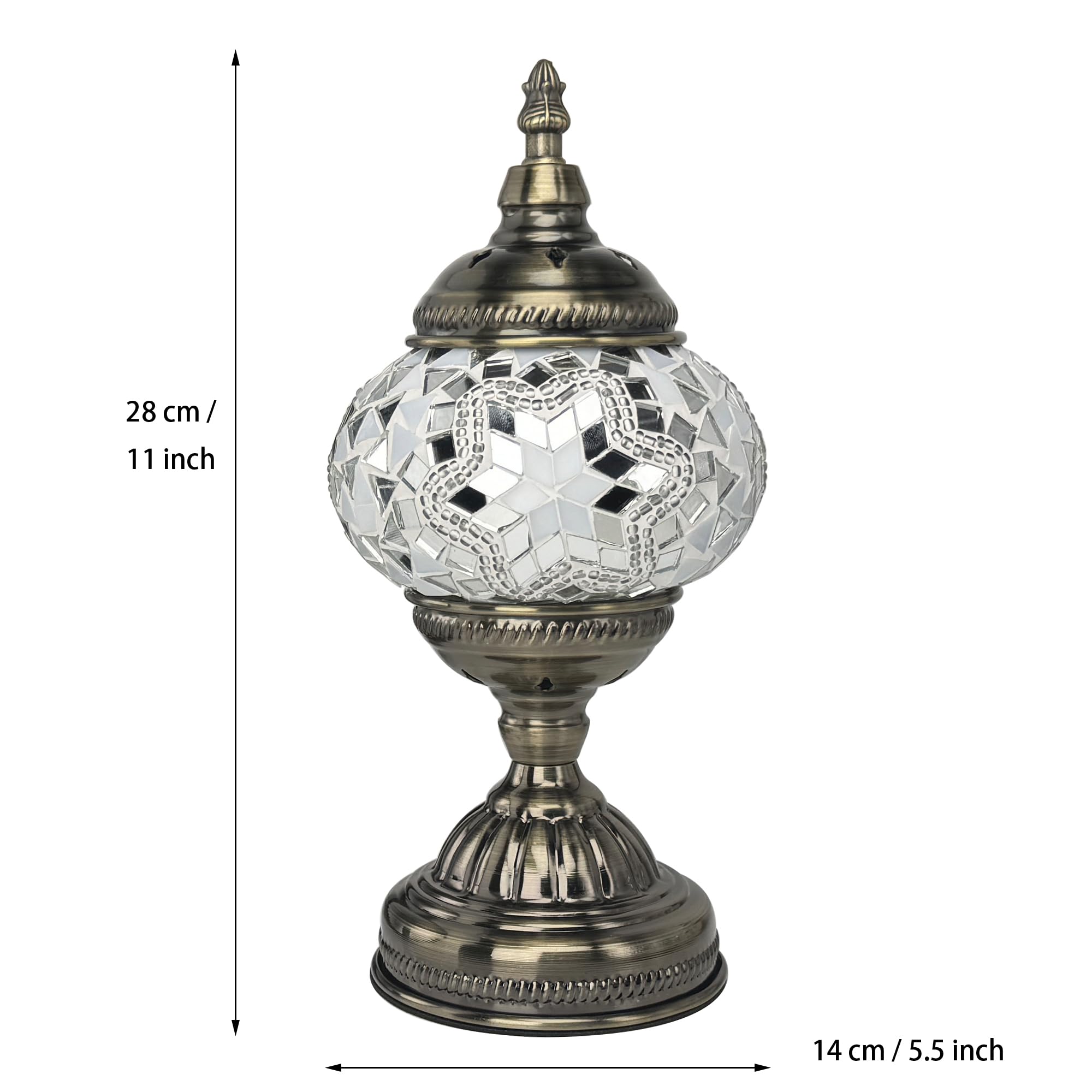 GOGERS Turkish Moroccan Table Lamp Lantern, Handmade Mosaic Glass, Tiffany Style, Bohemian, White 2, Model GS-HH-Y8