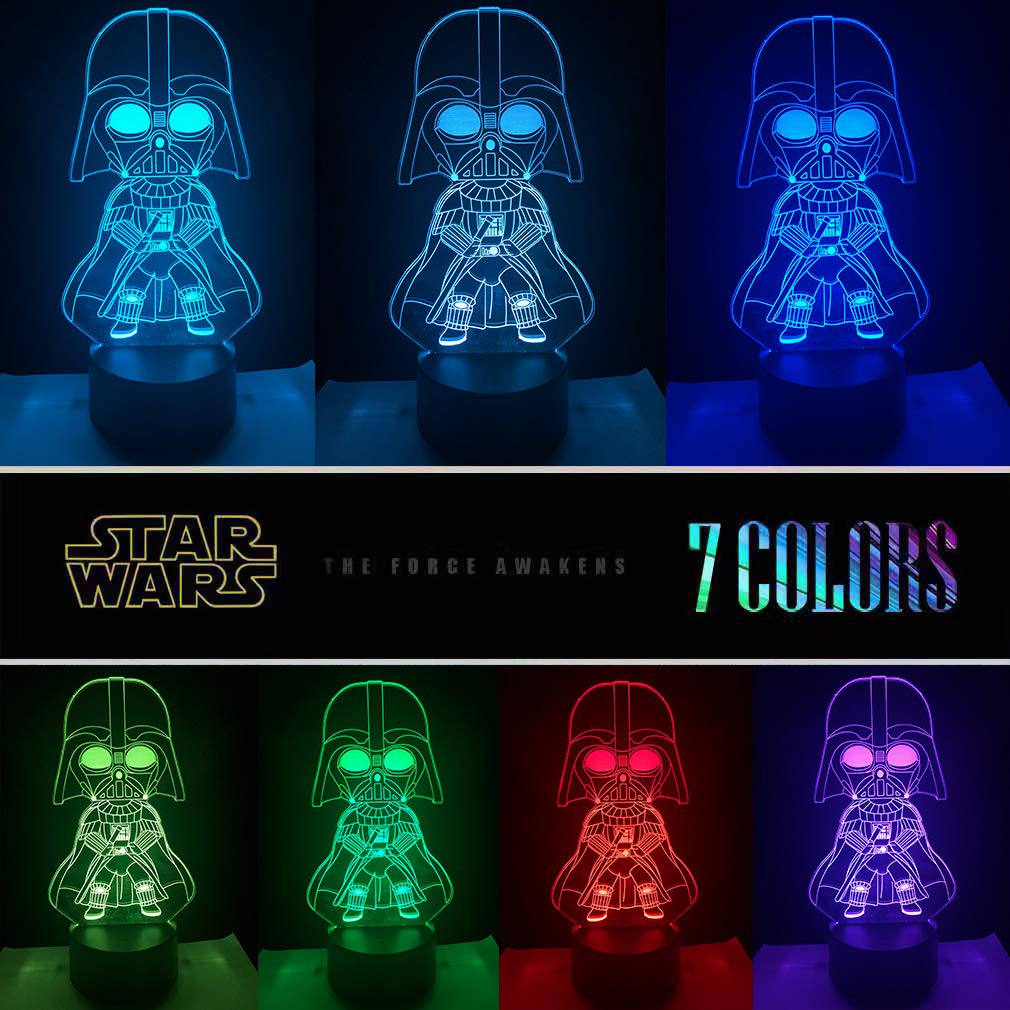 Manco 3D Illusion Star Wars Night Light - 16 Color Change Lamp, Baby Yoda/Darth Vader/Stormtrooper, Multicolors, ABS Material