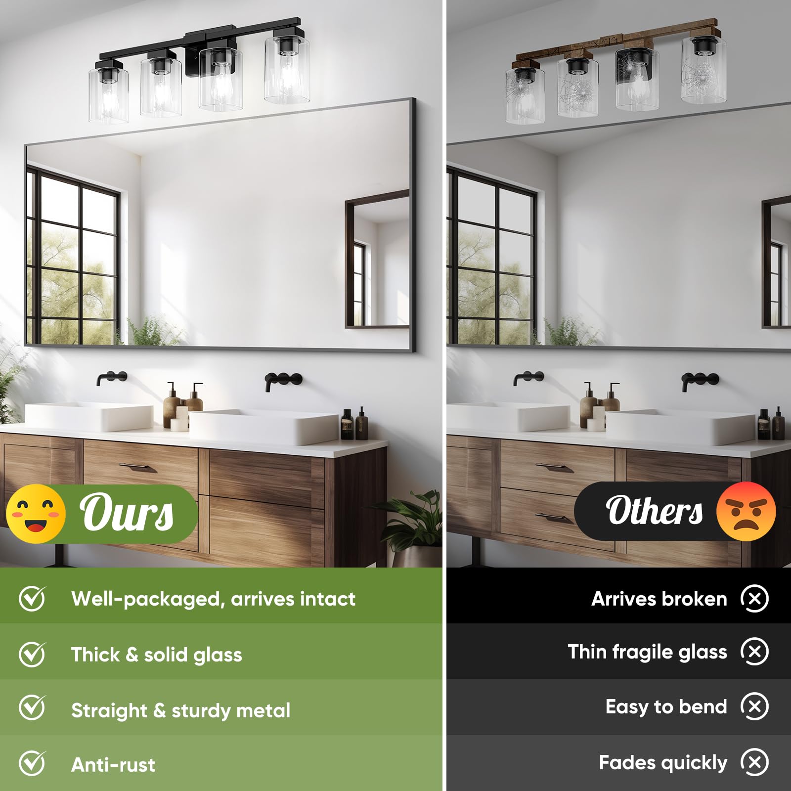 Beslowe 4-Light Bathroom Light Fixtures, Modern Black Bathroom Vanity Light, Bathroom Lighting Fixtures Over Mirror, Matte Black