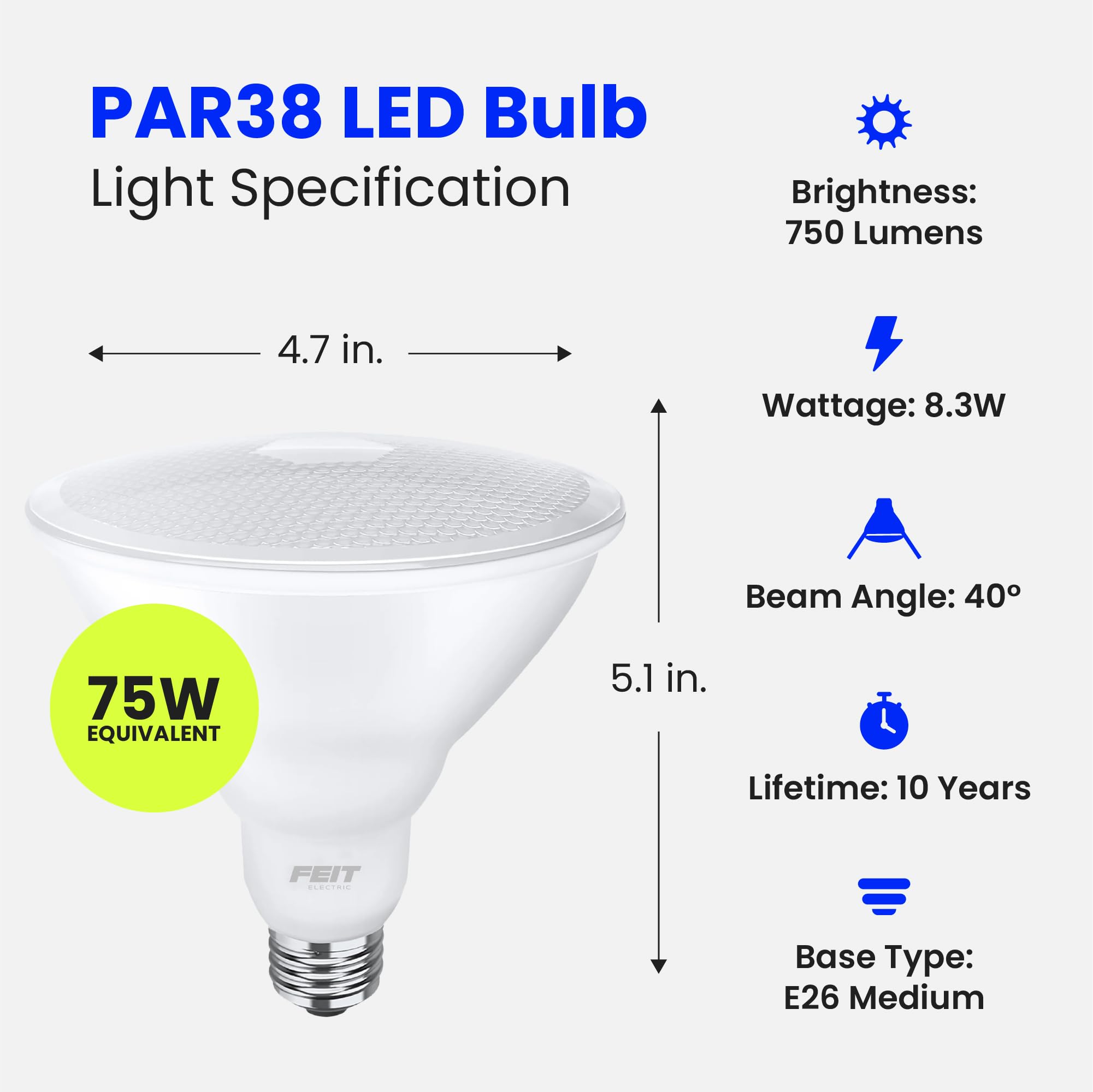 Feit Electric LED PAR38 Bulbs, 75W Equivalent, 5000K Daylight, 750 Lumens, E26 Base, 4 Pack