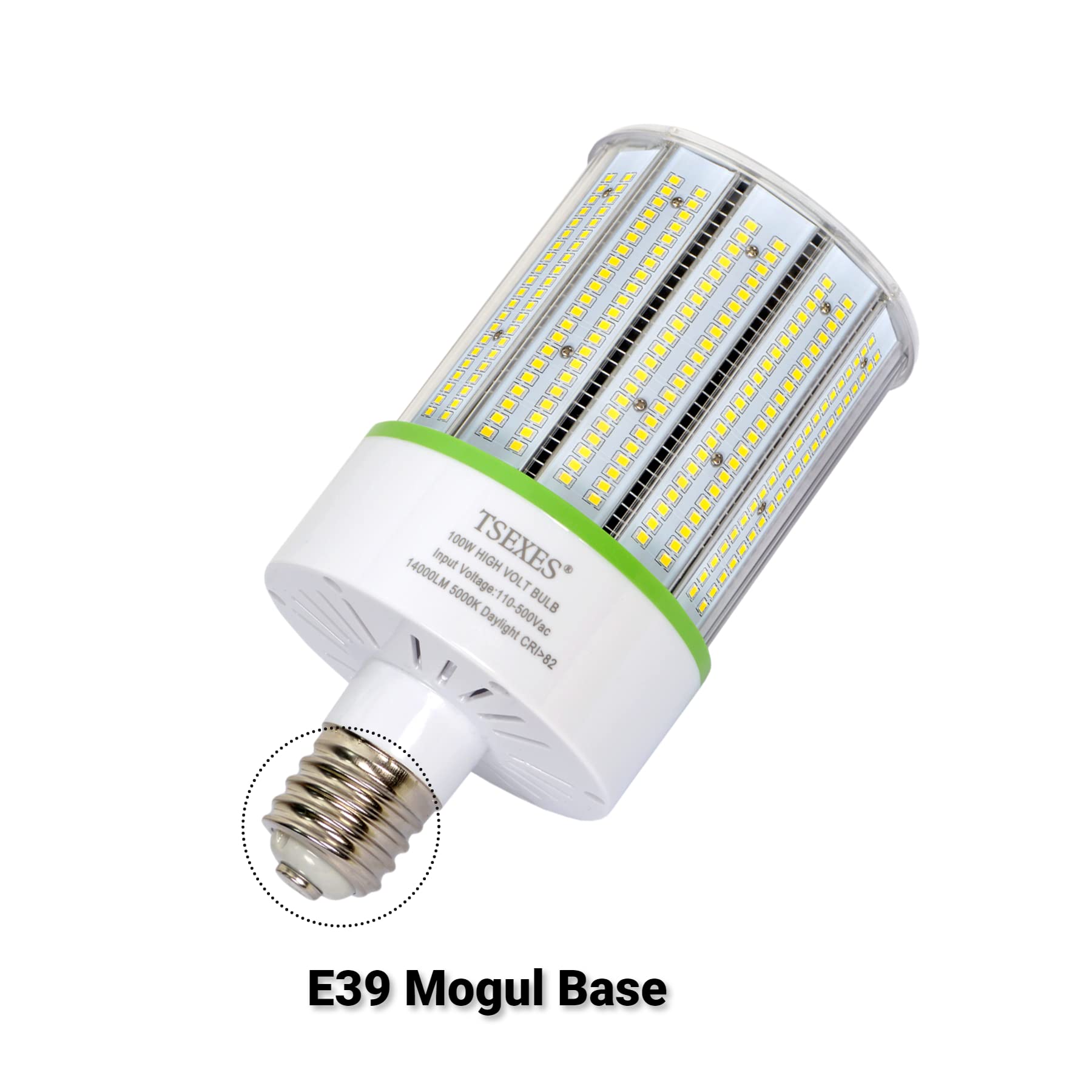 Tsexes 480V Led Bulbs 100W Corn Cob Light Bulb, E39 Mogul Base,14000Lm 5000K Daylight Lamp,Replacement For 350-400W Hid (Mh, Hps